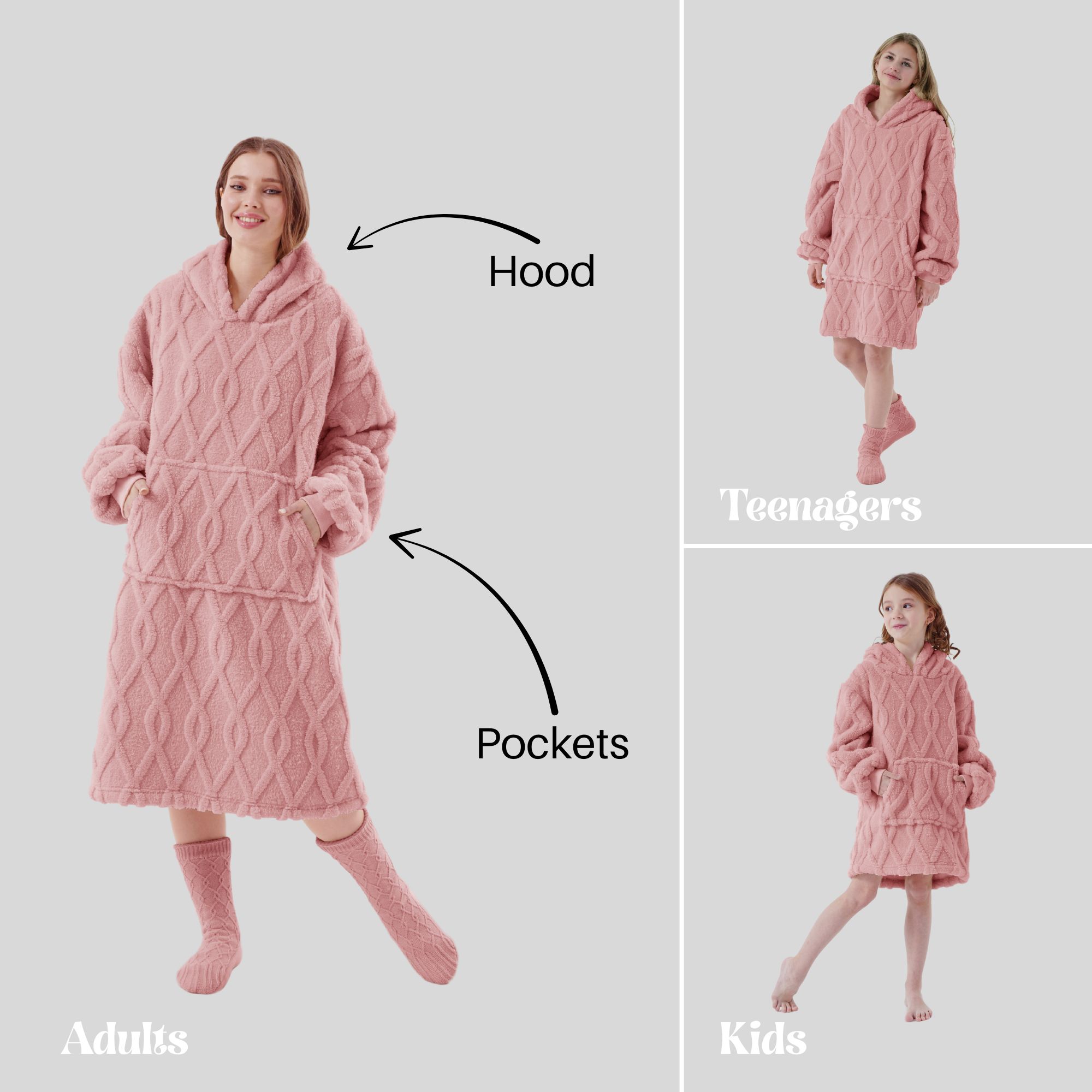 ROSETTA - hoodie 50x70 cm - hoodie deken - kinderen - Rose Tan - roze