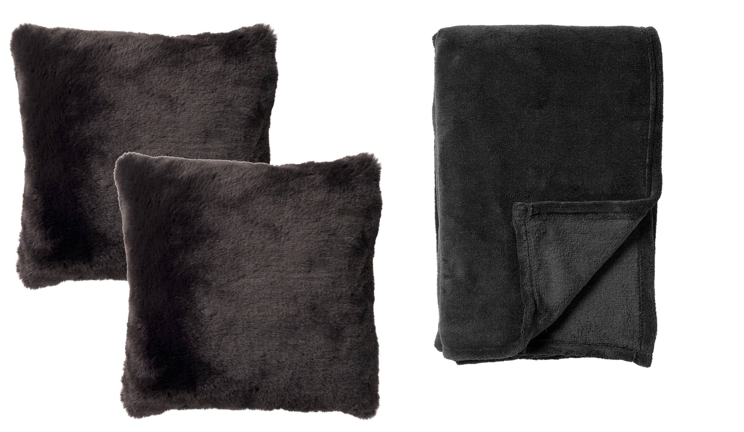 VOORDEELSET - 3-delig - sierkussen 45x45 cm - plaid 150x200 cm - zwart