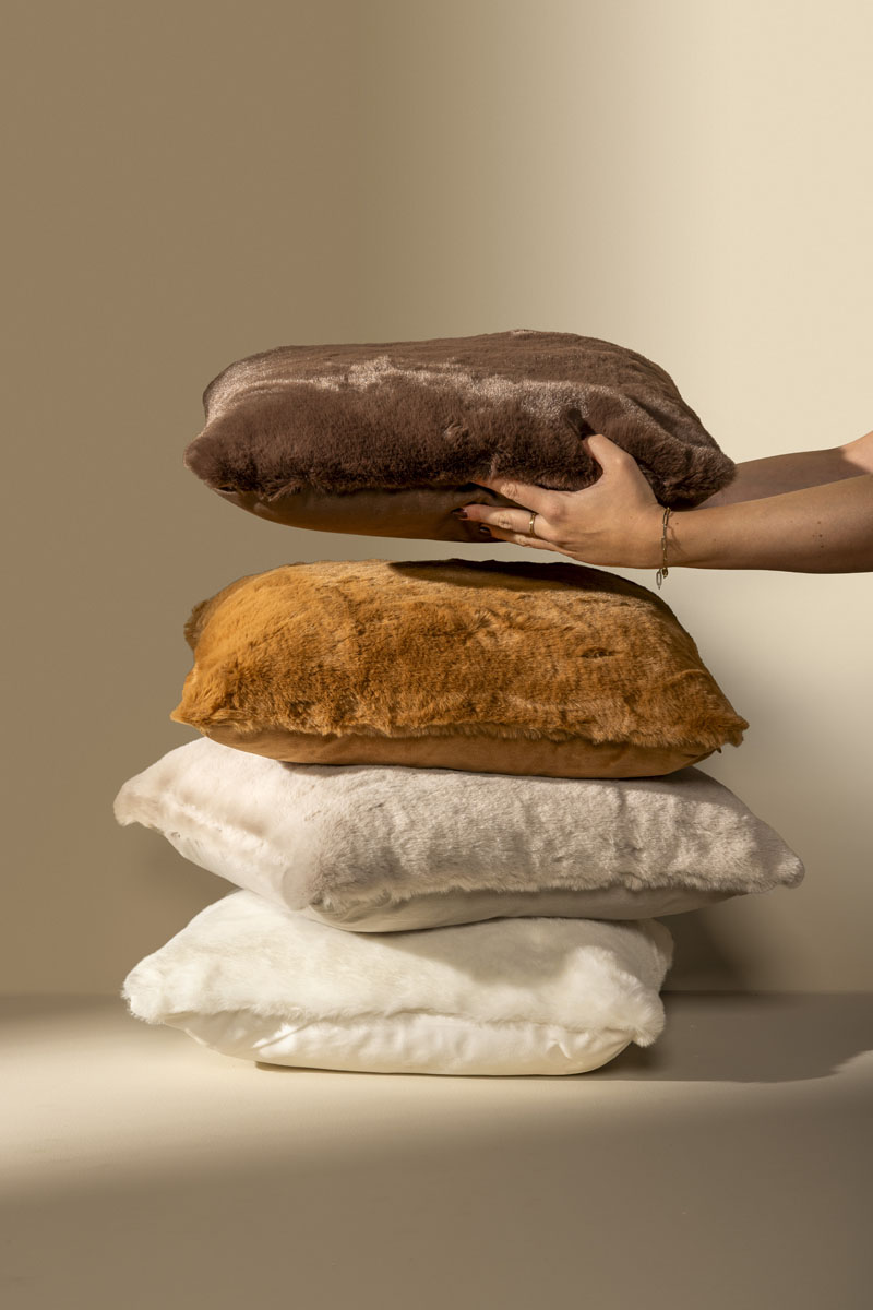 ZAYA - Sierkussen 45x45 cm - bontlook - effen kleur - Pumice Stone - beige