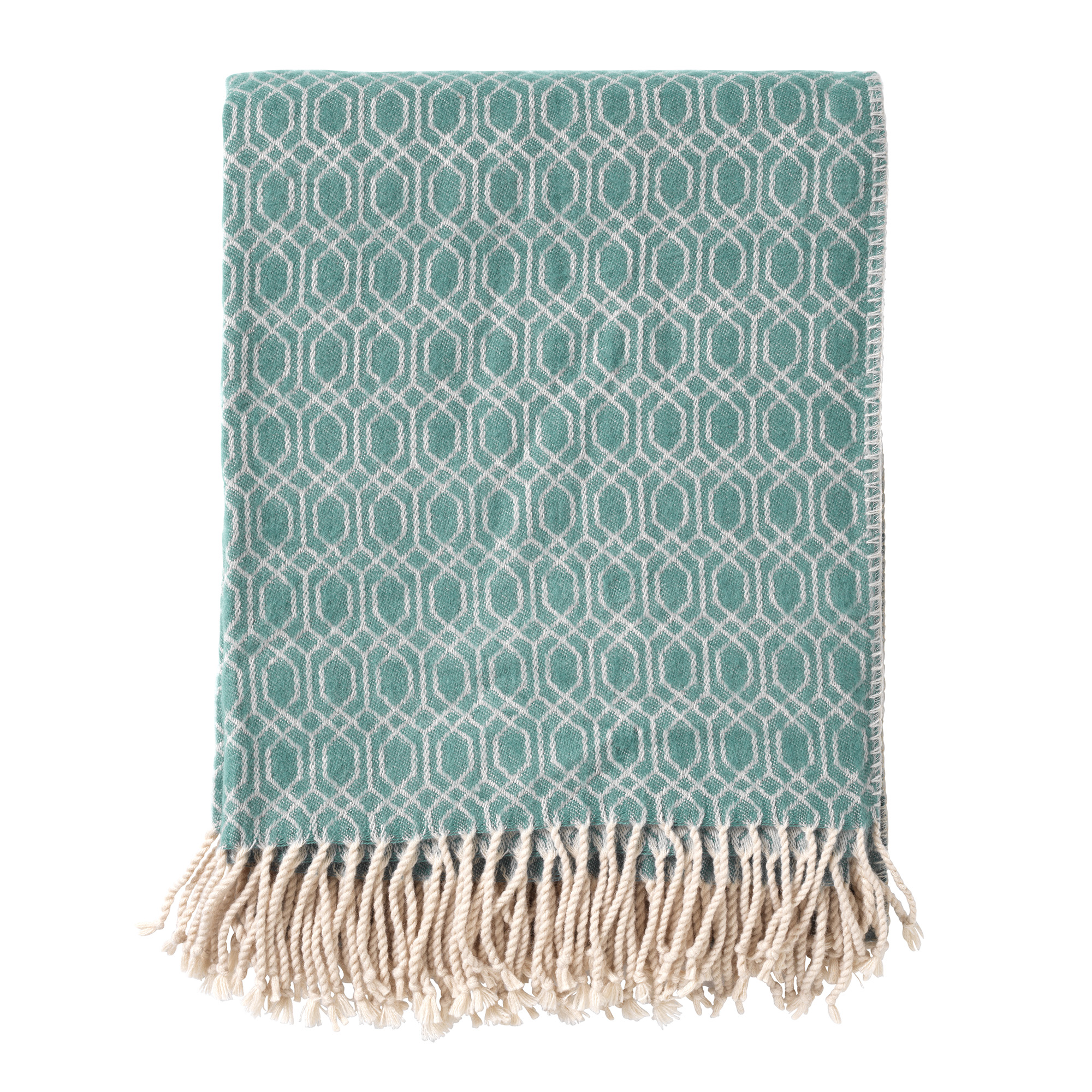 ELODIE - Plaid 140x180 cm - Sagebrush Green - lichtgroen & beige - franjes - geometrisch patroon ELODIE - Plaid 140x180 cm - Sagebrush Green - lichtgroen & beige - franjes - geometrisch patroon