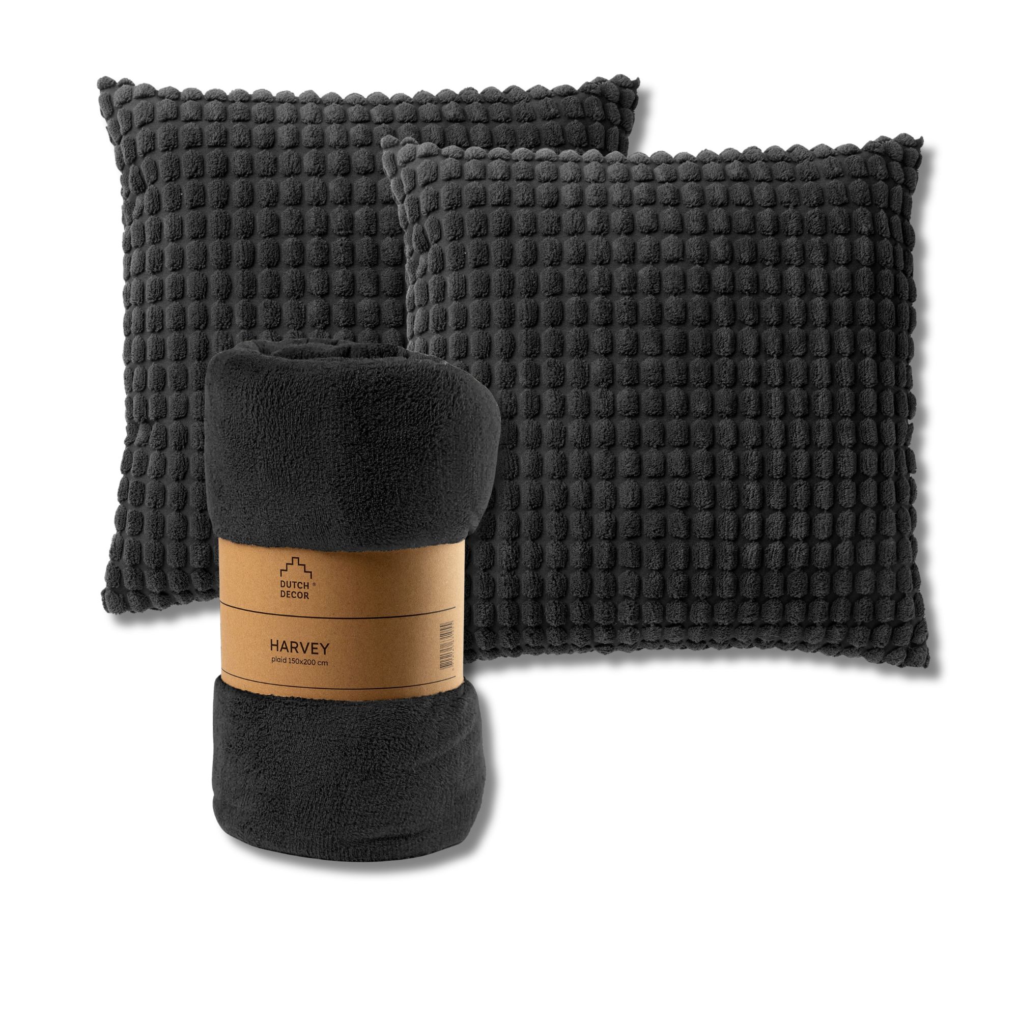 VOORDEELSET - 3-delig - Rome & Harvey - 2 sierkussens 45x45 cm - 1 plaid 150x200 cm - zwart