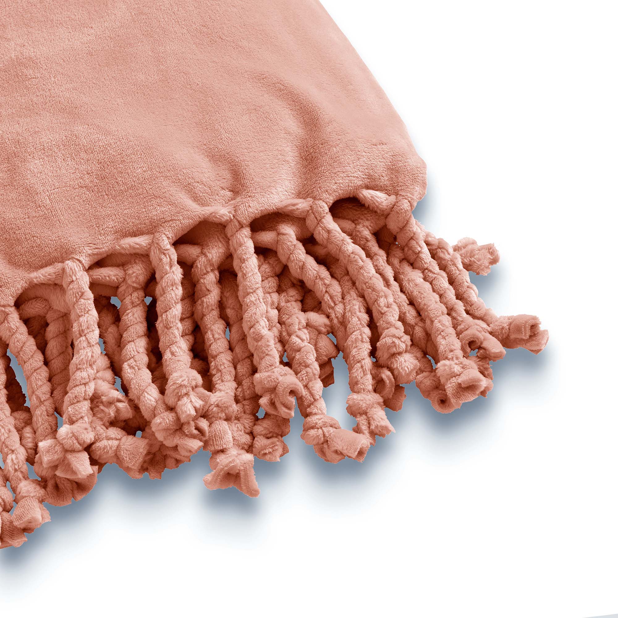 FLORIJN - Plaid 150x200 cm - grote fleece plaid met flosjes - Muted Clay - roze