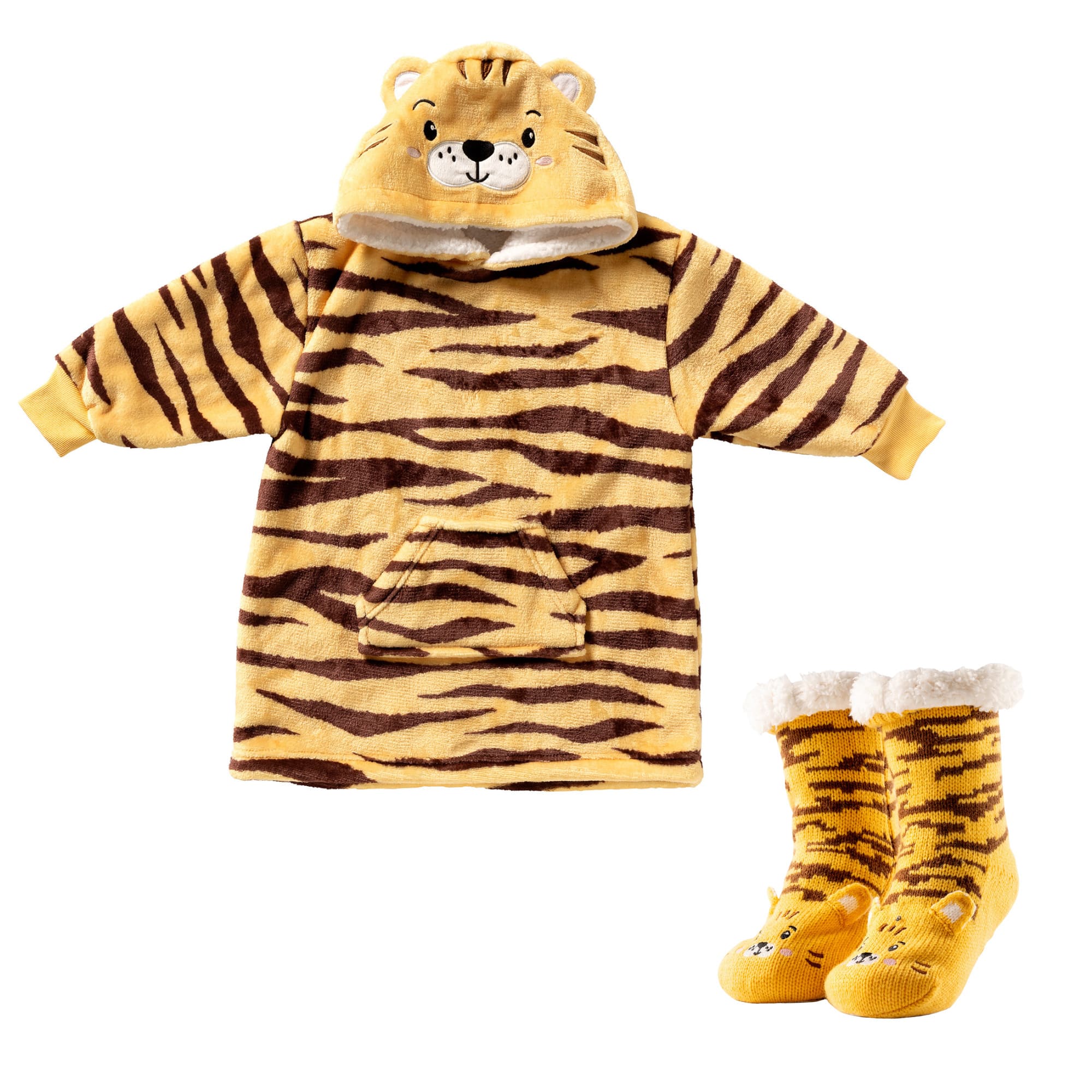 VOORDEELSET - 2-delig - Tiger - oversized hoodie en huissokken - kinderen - tijger - geel