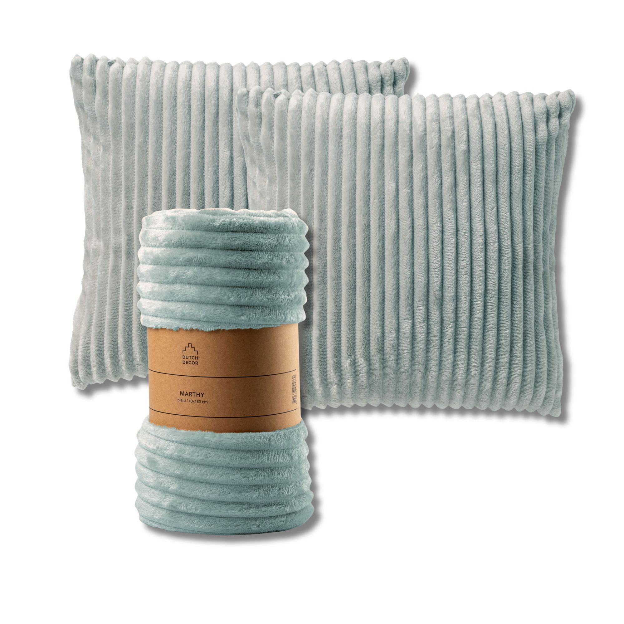 VOORDEELSET - 3-delig - Mart & Marthy - 2 sierkussens 45x45 cm - 1 plaid 140x180 cm - groen