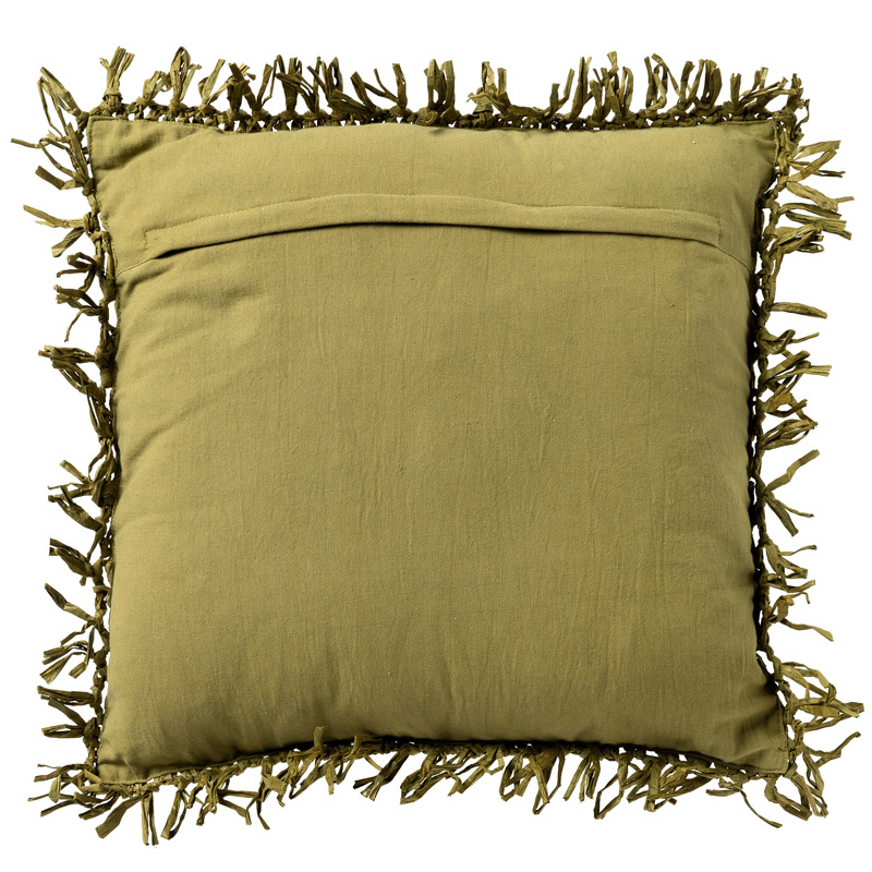 ANTONIO - Sierkussen 45x45 cm - effen kleur met raffia - Olive Branch - groen