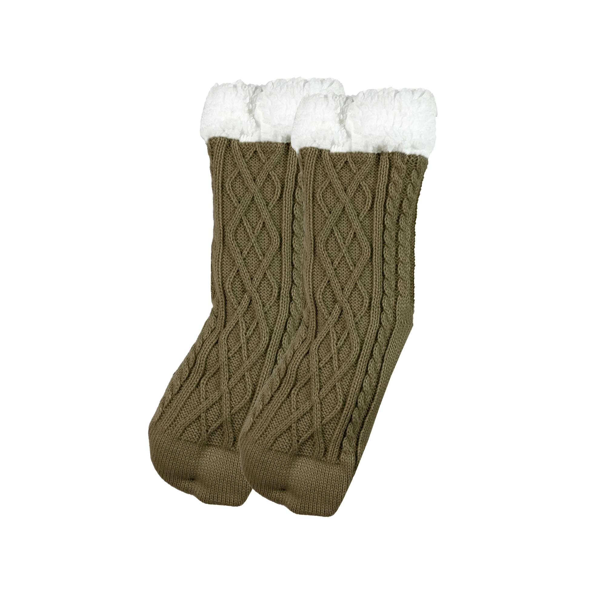 ELZA - Huissokken - antislip - met sherpa voering - one size - Military Olive - groen