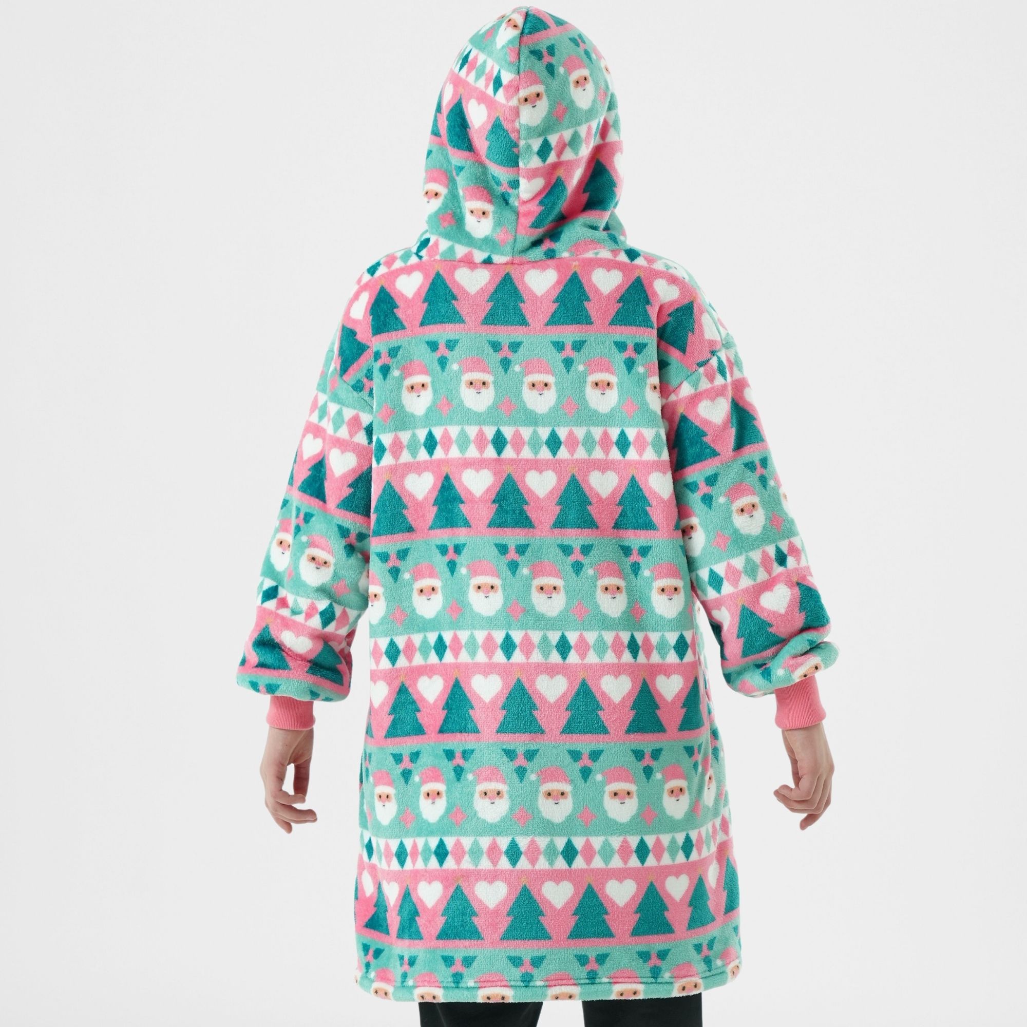 JOLLY SANTA  - hoodie 60x90 cm - tieners - hoodie deken kerst - Geranium Pink - roze