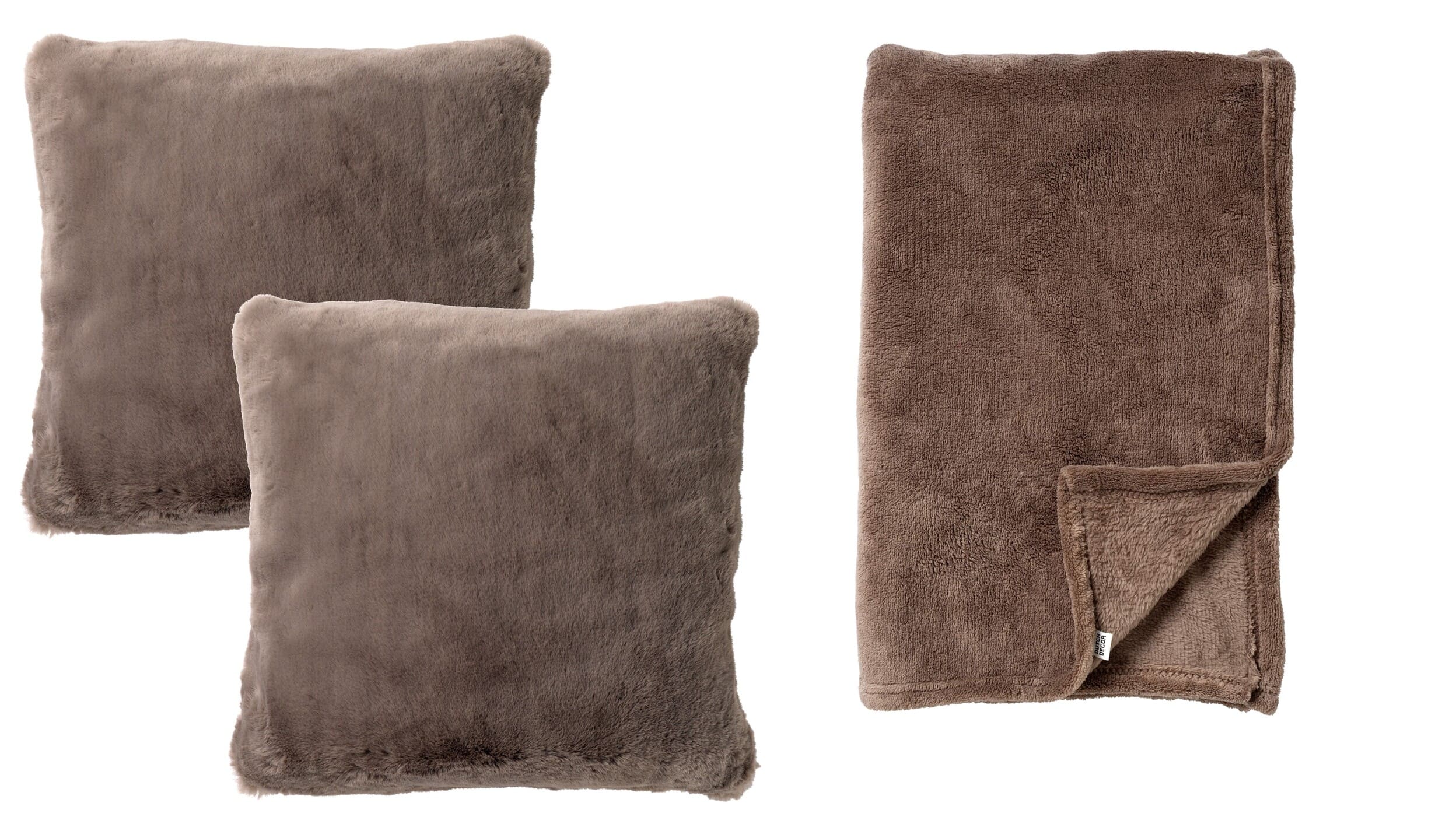 VOORDEELSET - 3-delig - sierkussen 45x45 cm - plaid 150x200 cm - taupe