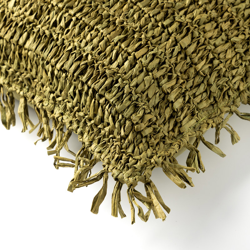 ANTONIO - Sierkussen 45x45 cm - effen kleur met raffia - Olive Branch - groen