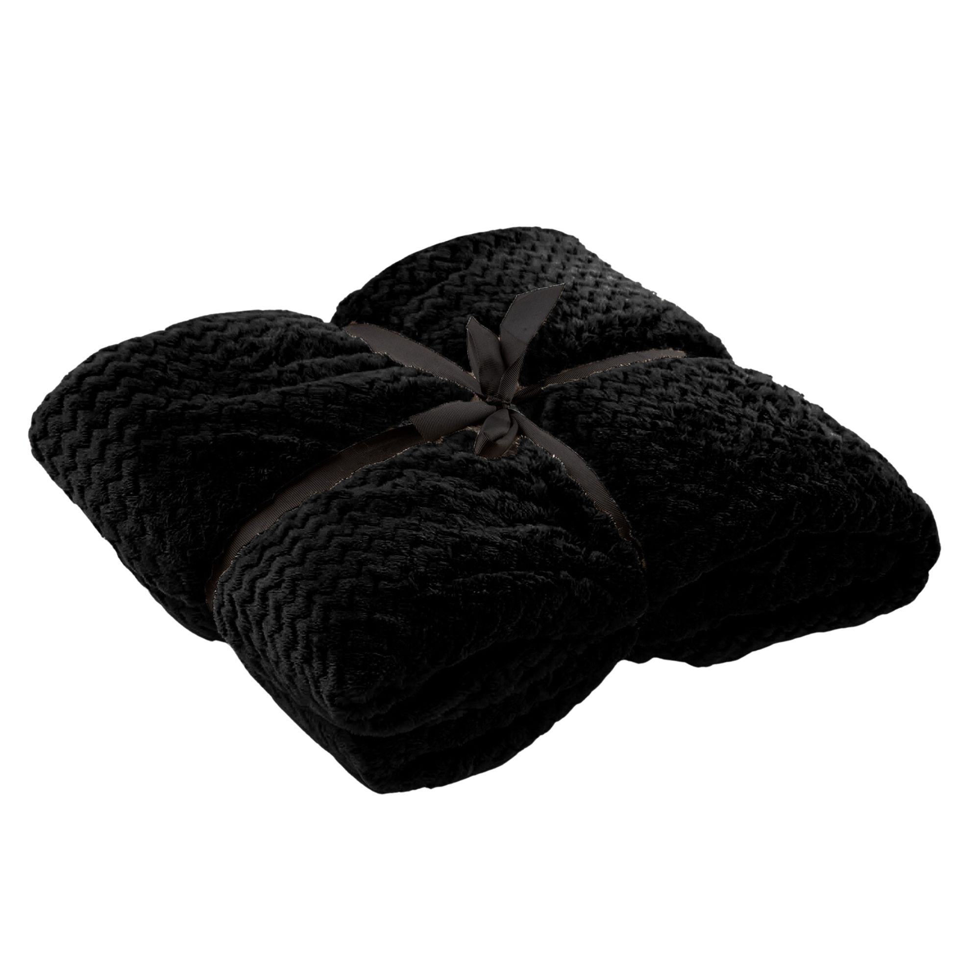 MARA - plaid 150x200 cm - superzachte deken - zigzagpatroon - Raven - zwart