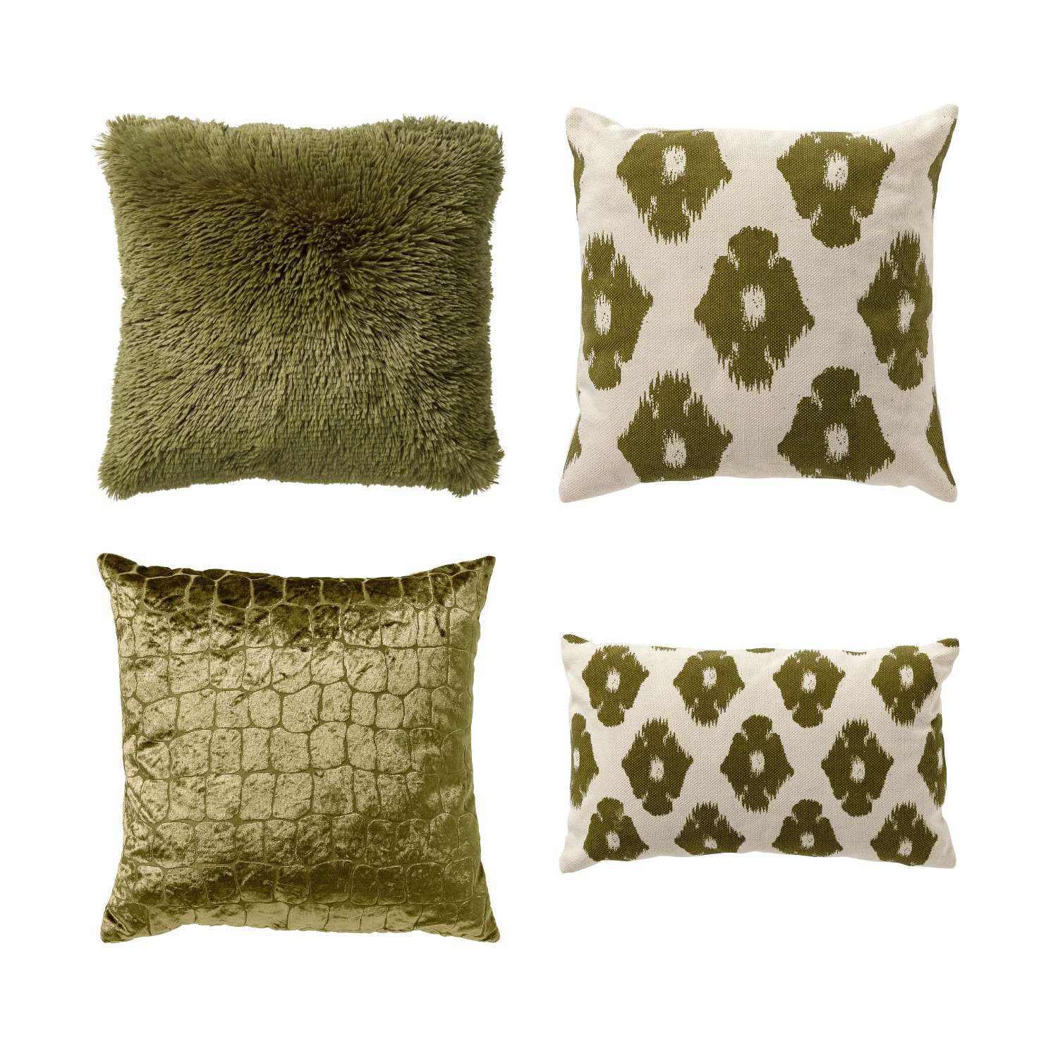 VOORDEELSET RICO - Set van 4 sierkussens - 45x45 cm - 30x50 cm - Fluffy + Rico + Colette - groen en offwhite