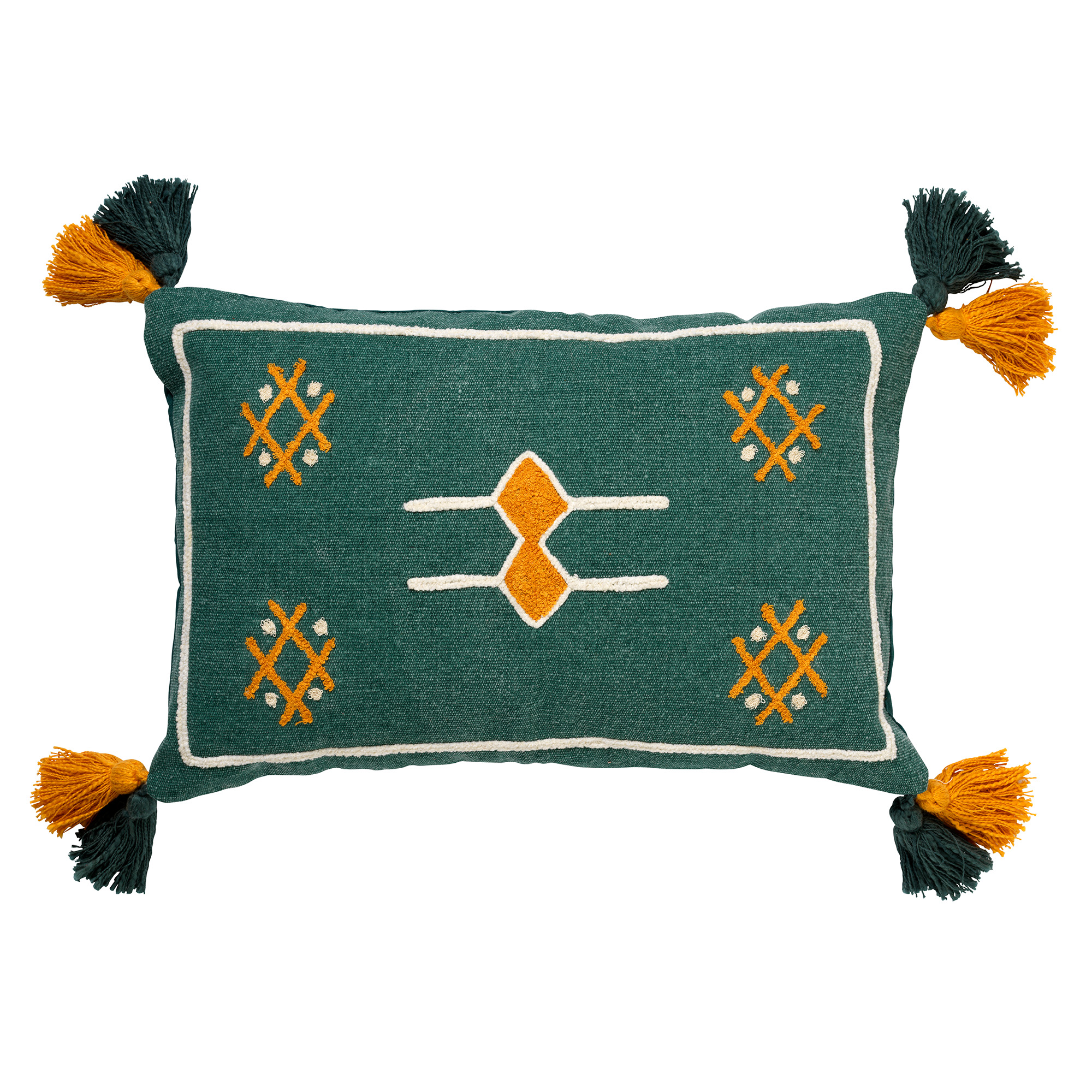 ZINA - Sierkussen katoen 40x60 cm - Sagebrush Green - groen - Kussen met flosjes ZINA - Sierkussen katoen 40x60 cm - Sagebrush Green - groen - Kussen met flosjes