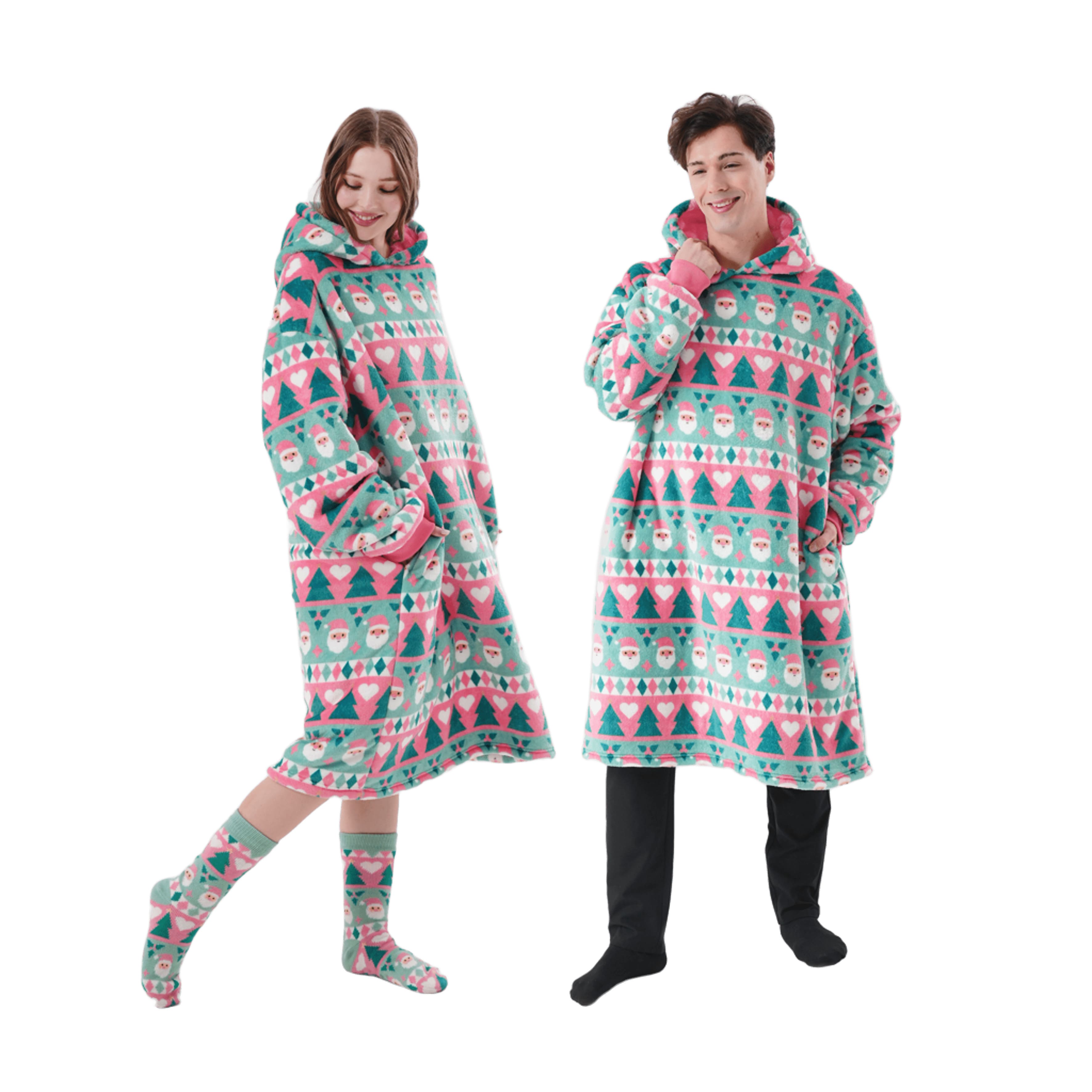 JOLLLY SANTA  - hoodie 70x110 cm - volwassenen - kerst - Geranium Pink - roze