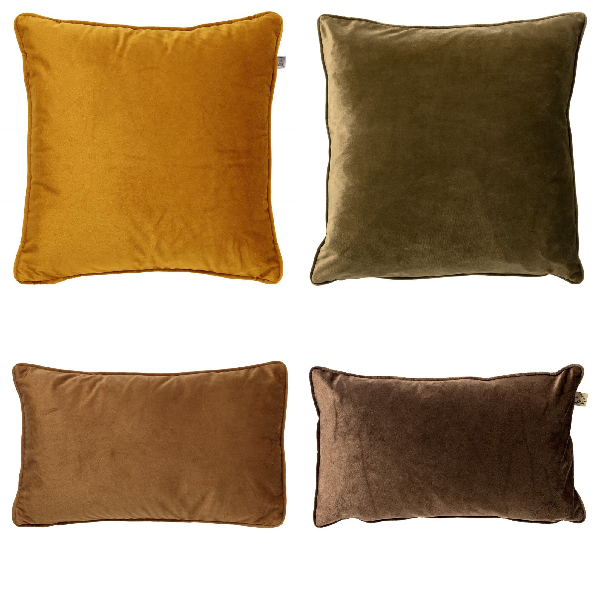KUSSENSET - 4-delig - 45x45 cm en 30x50 cm - inclusief binnenkussens - geel, groen, bruin