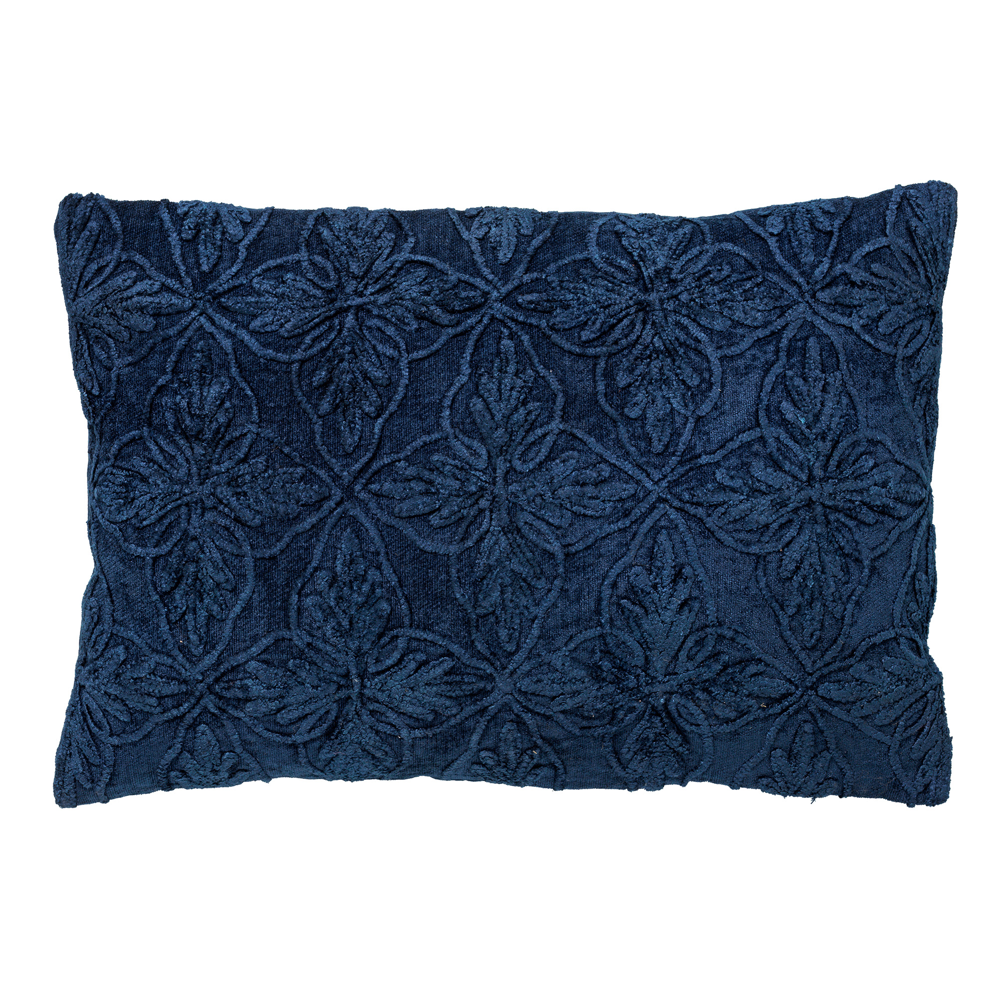 AMAR - Sierkussen 40x60 cm - 100% katoen - bloemen design - Insignia Blue - donkerblauw