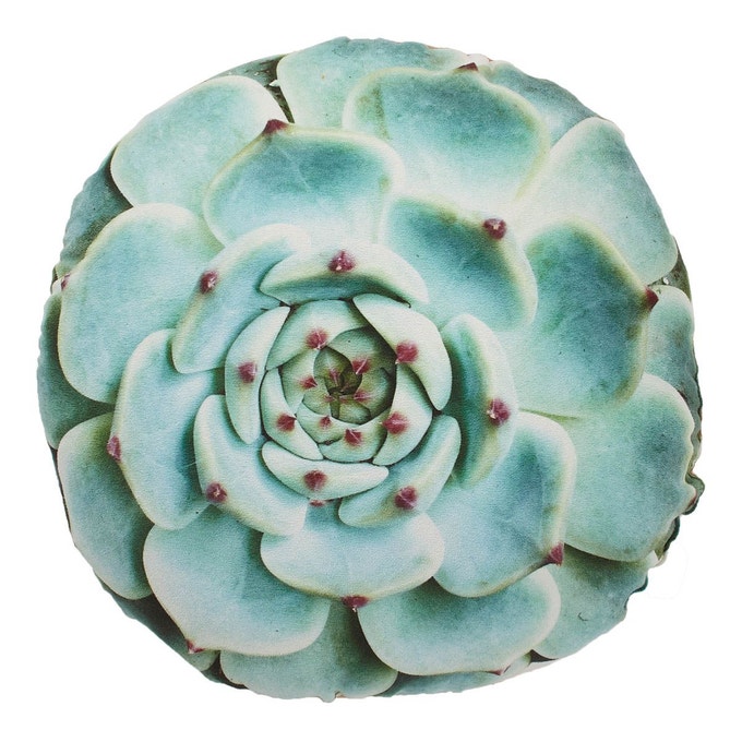 MERGA - Sierkussen velvet - rond - plantenprint - 40x40 cm - Groen & Rose