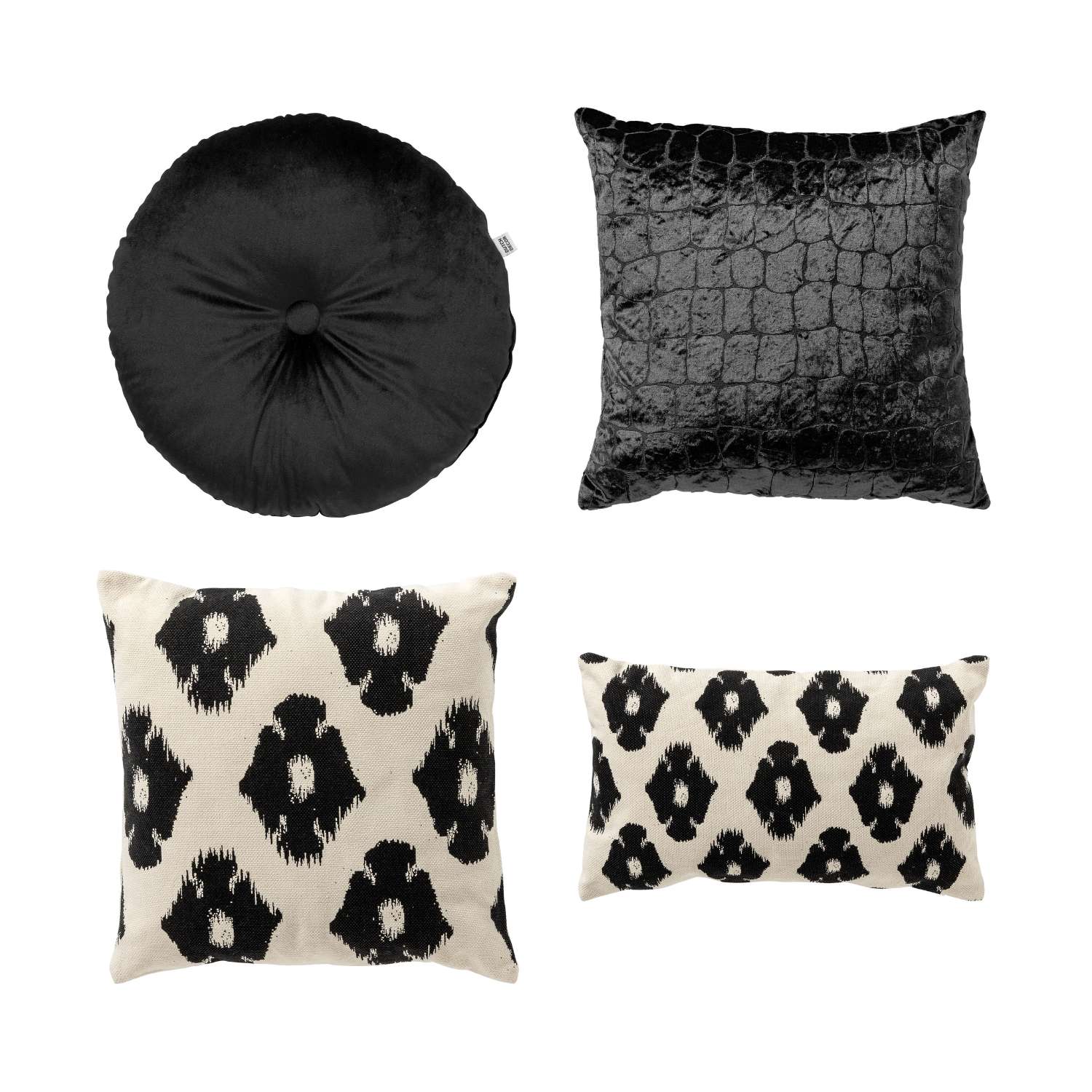 VOORDEELSET COLETTE - Set van 4 sierkussens - Olly + Rico + Colette - 45x45 cm - 30x50 cm - 40x40 cm - Raven - zwart - wit