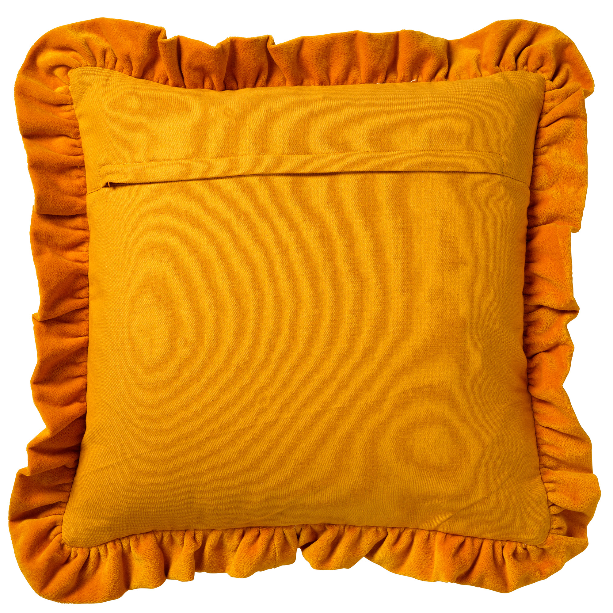 YARA - Sierkussen 45x45 cm - 100% katoen - velvet - met ruches - Golden Glow - geel
