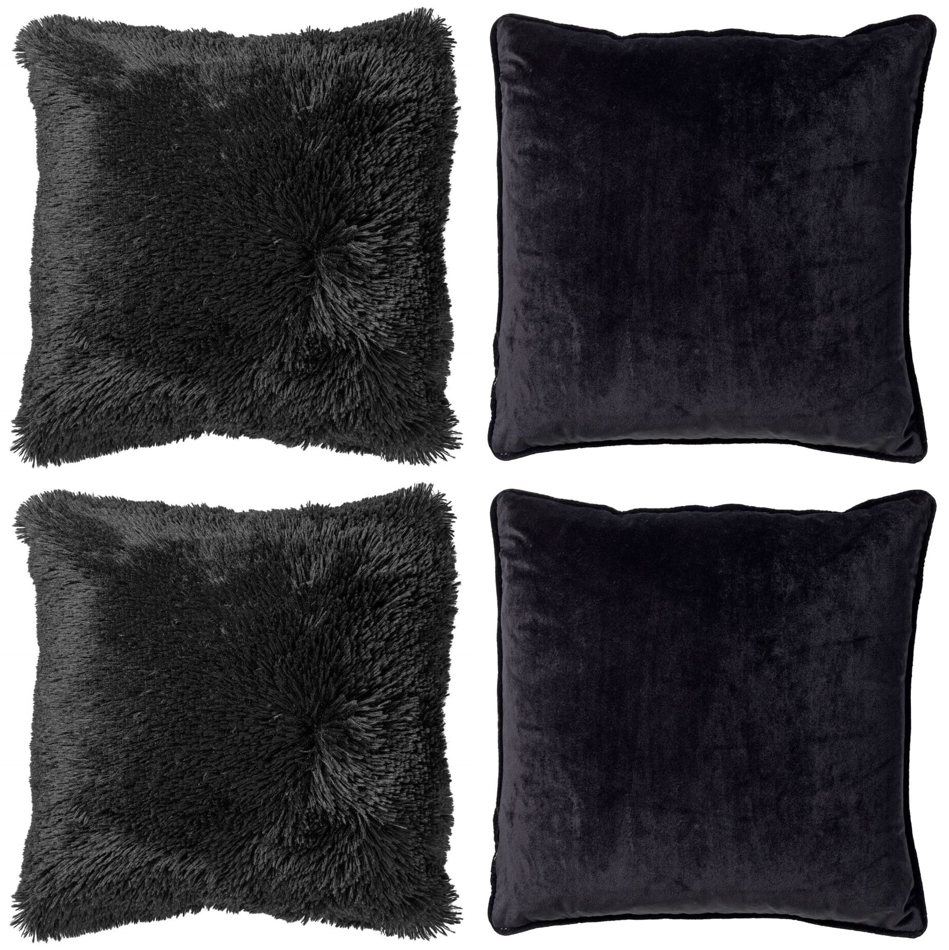 KUSSENSET - 4-delig Fluffy & Velvet - 45x45 cm - inclusief binnenkussens - zwart KUSSENSET - 4-delig Fluffy & Velvet - 45x45 cm - inclusief binnenkussens - zwart