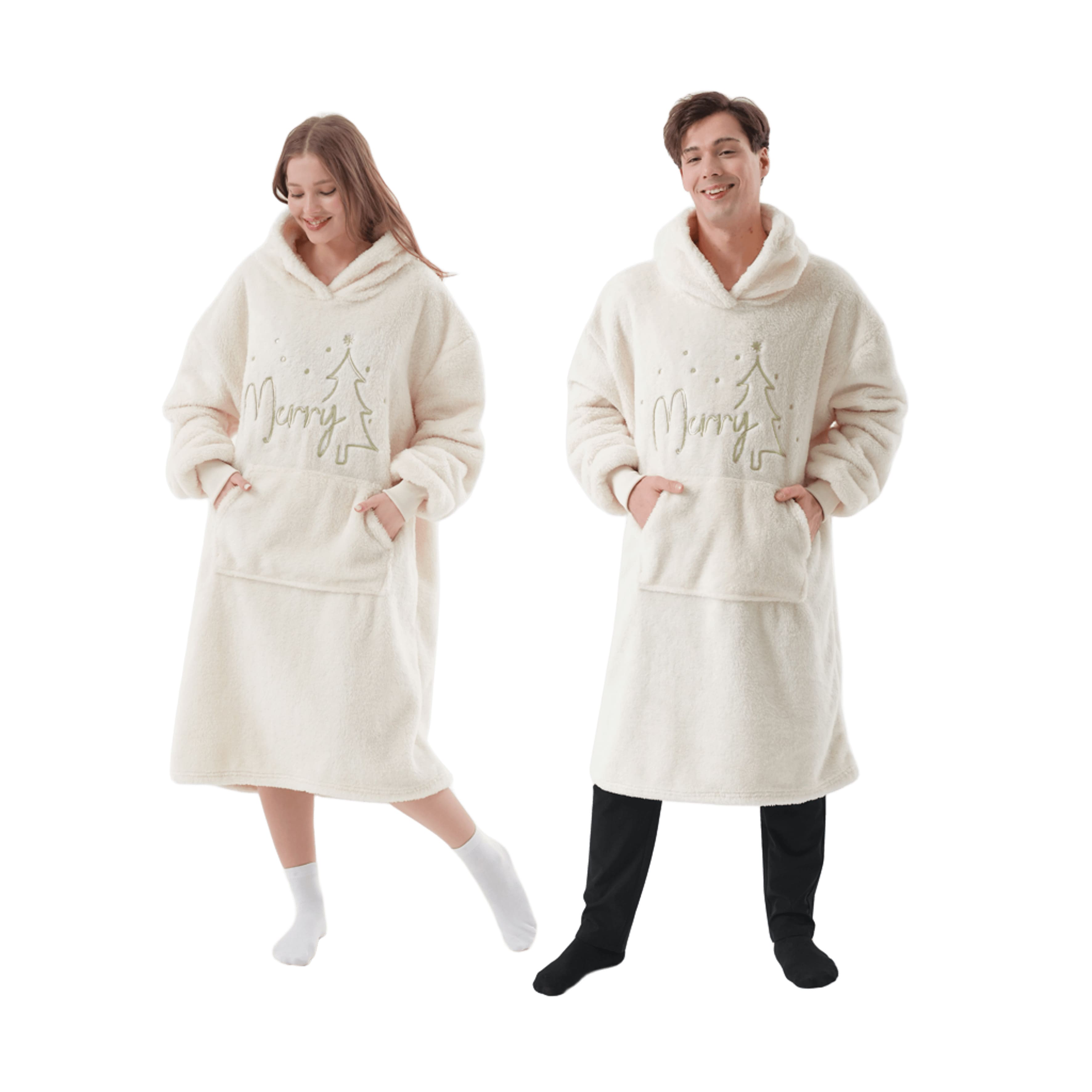 MERRY - hoodie 70x110 cm - volwassenen - kerst - Bone White - wit 