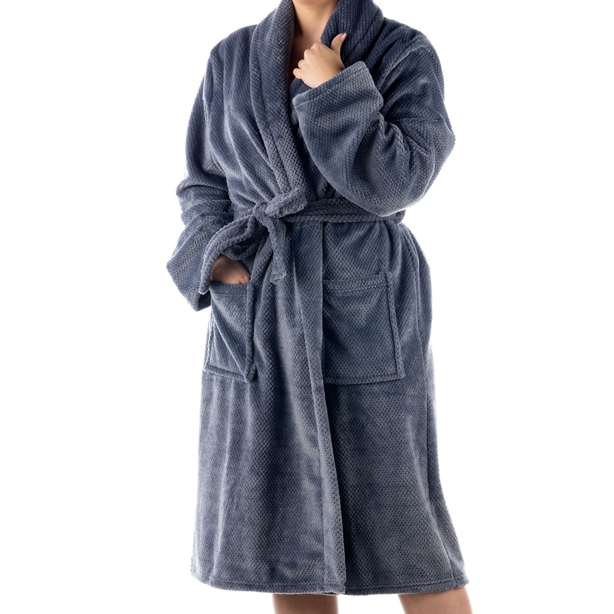 CHRIS - badjas 116 cm - volwassenen - one size - fleece met structuur - Blue Fusion - blauw