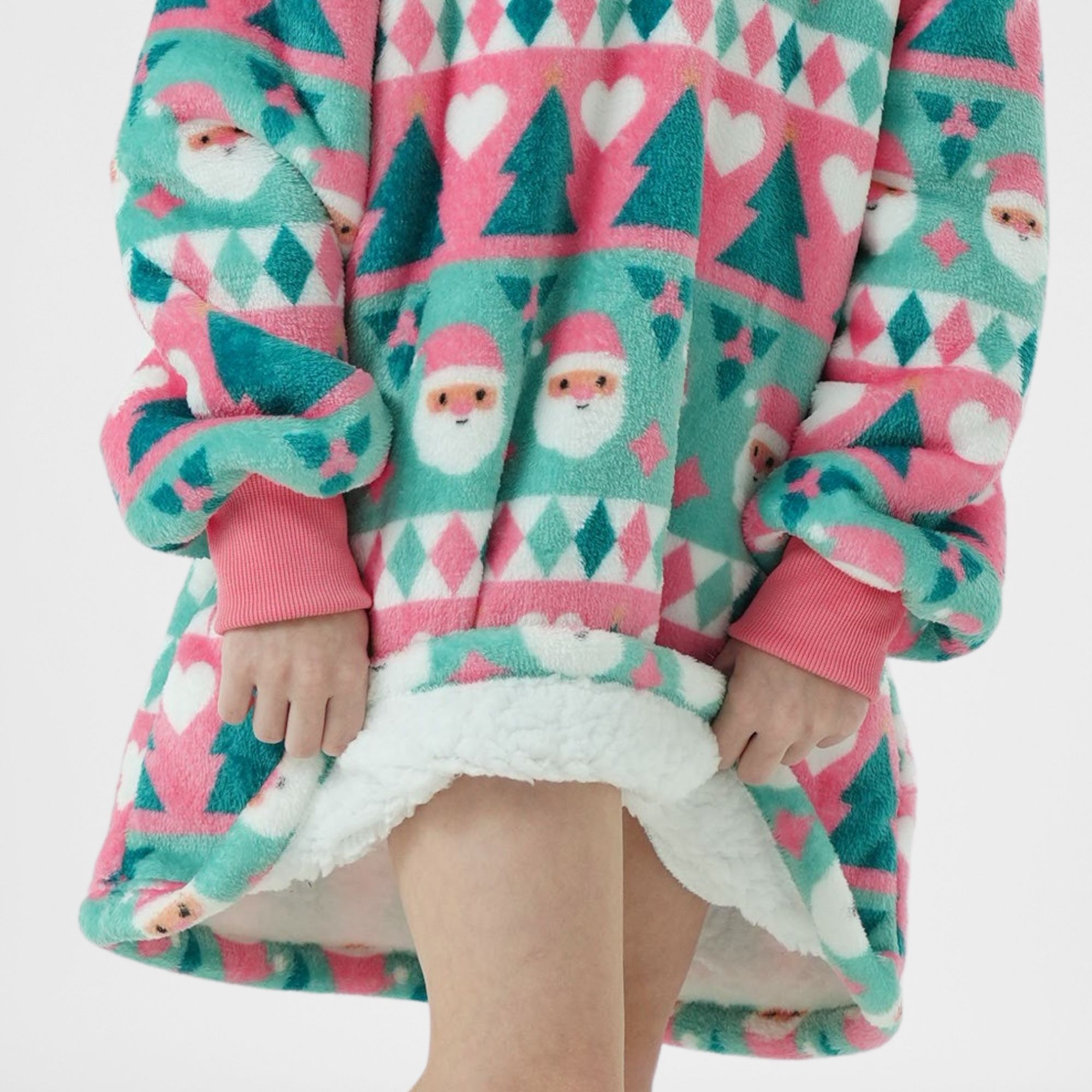 JOLLY SANTA  -  hoodie 50x70 cm - kinderen - hoodie deken kerst - Geranium Pink - roze