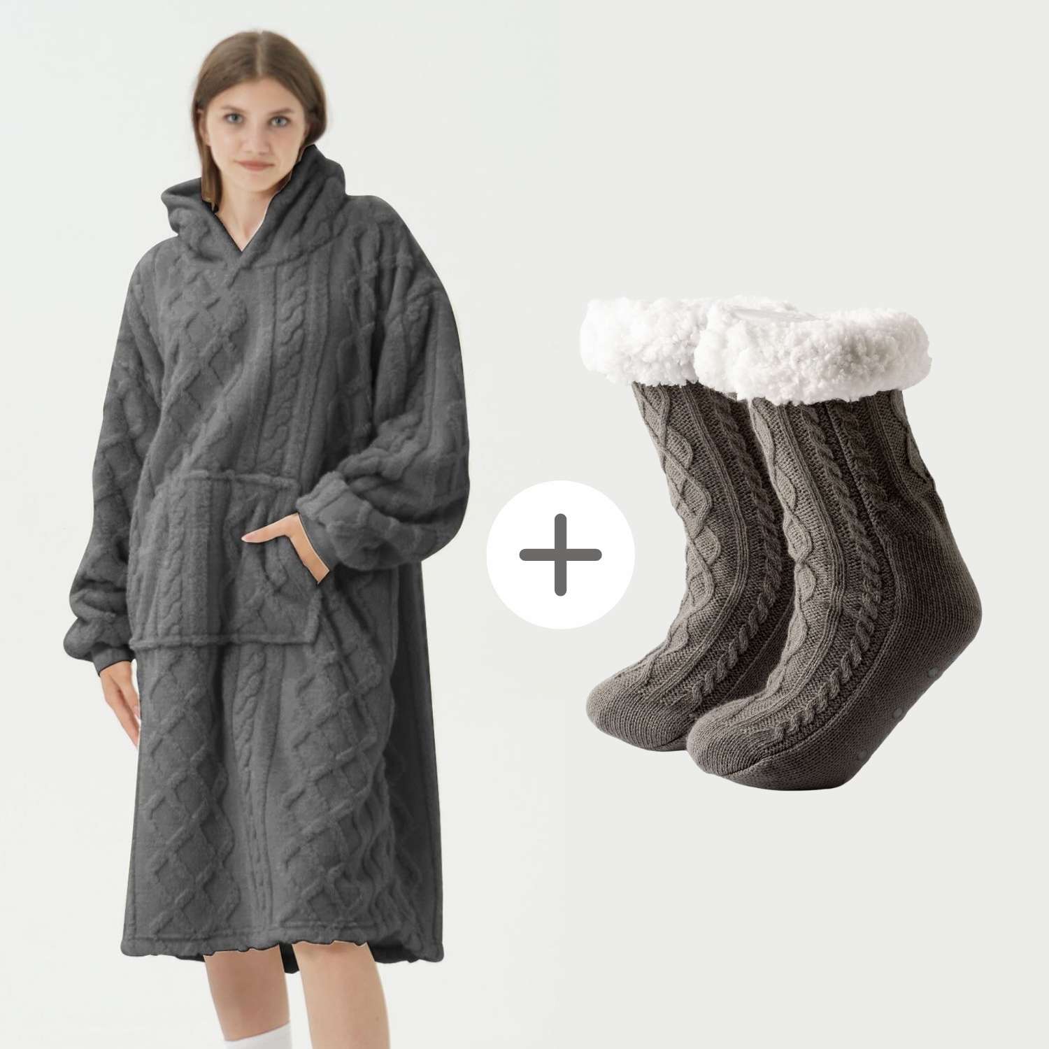 VOORDEELSET - Hoodie Sophie + Huissokken Elza - Charcoal Gray - antraciet