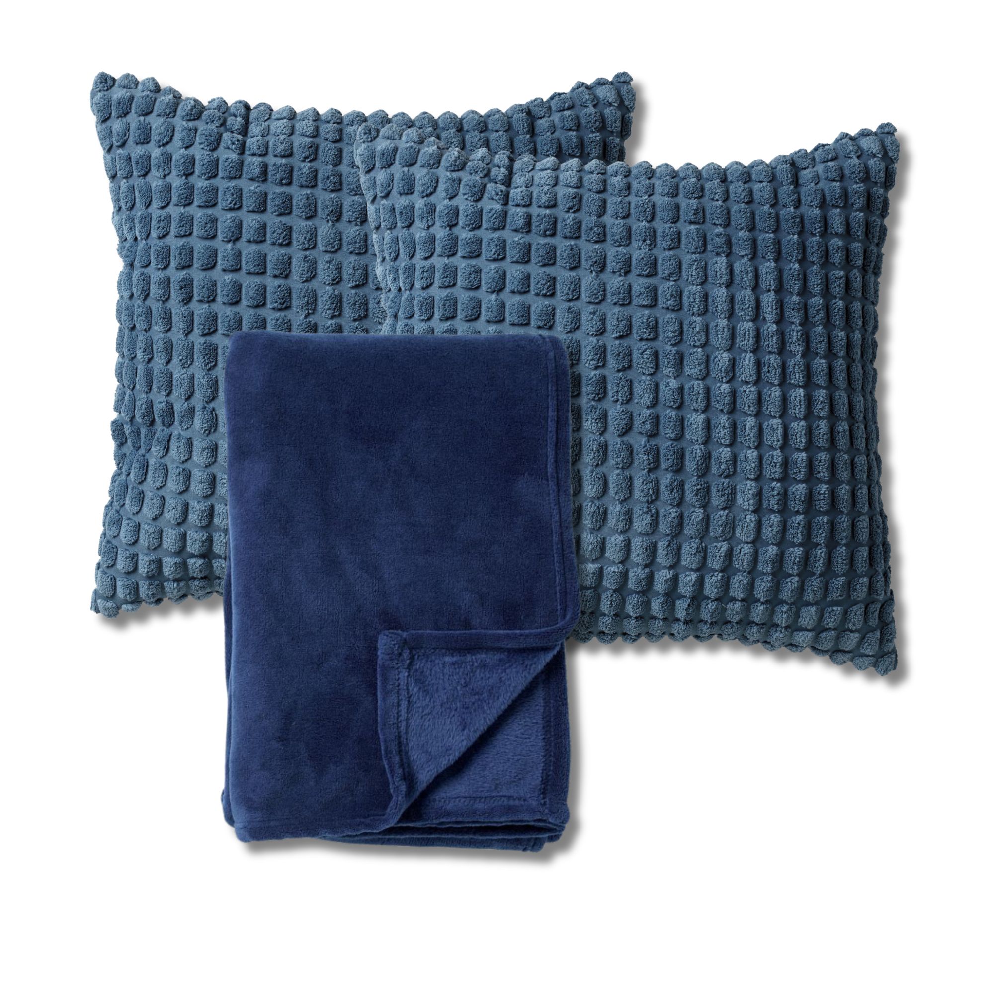 VOORDEELSET - 3-delig - Rome & Harvey - 2 sierkussens 45x45 cm - 1 plaid 150x200 cm - blauw