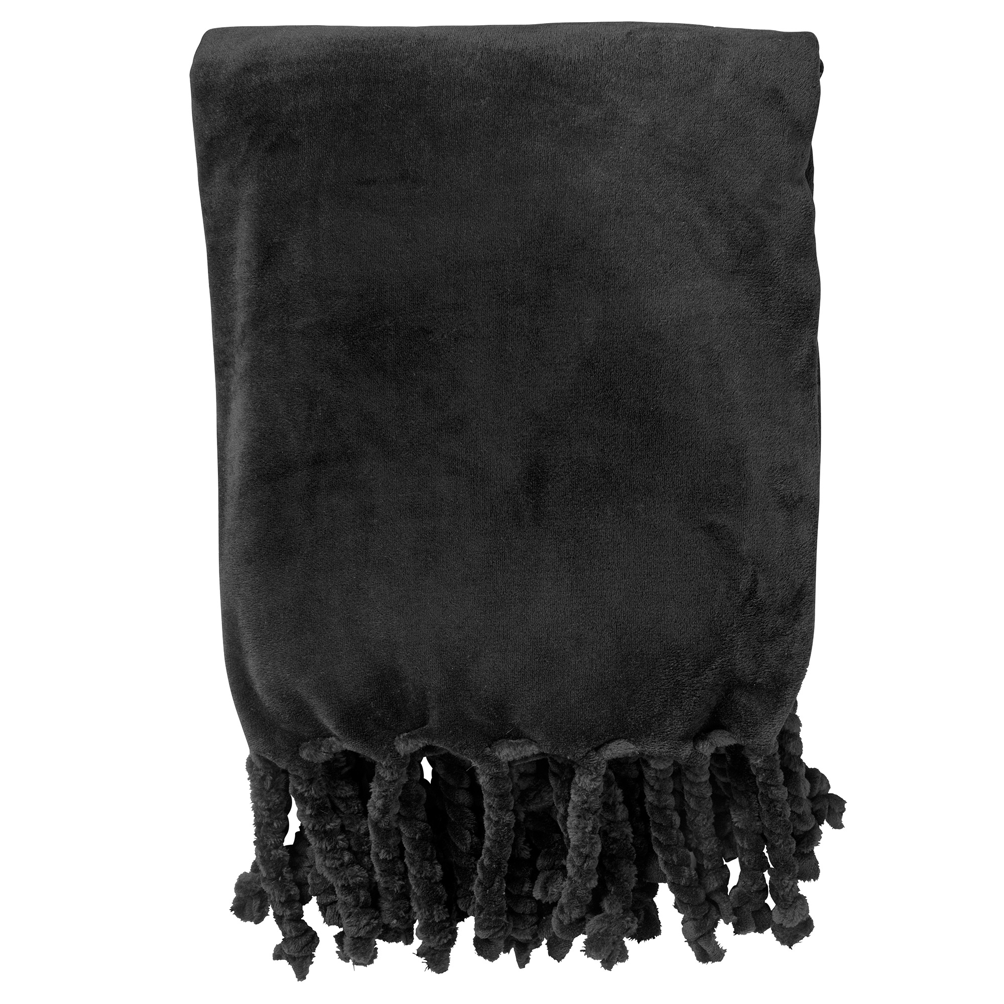 FLORIJN - Plaid van fleece 150x200 cm - Raven - zwart - superzacht - met franjes