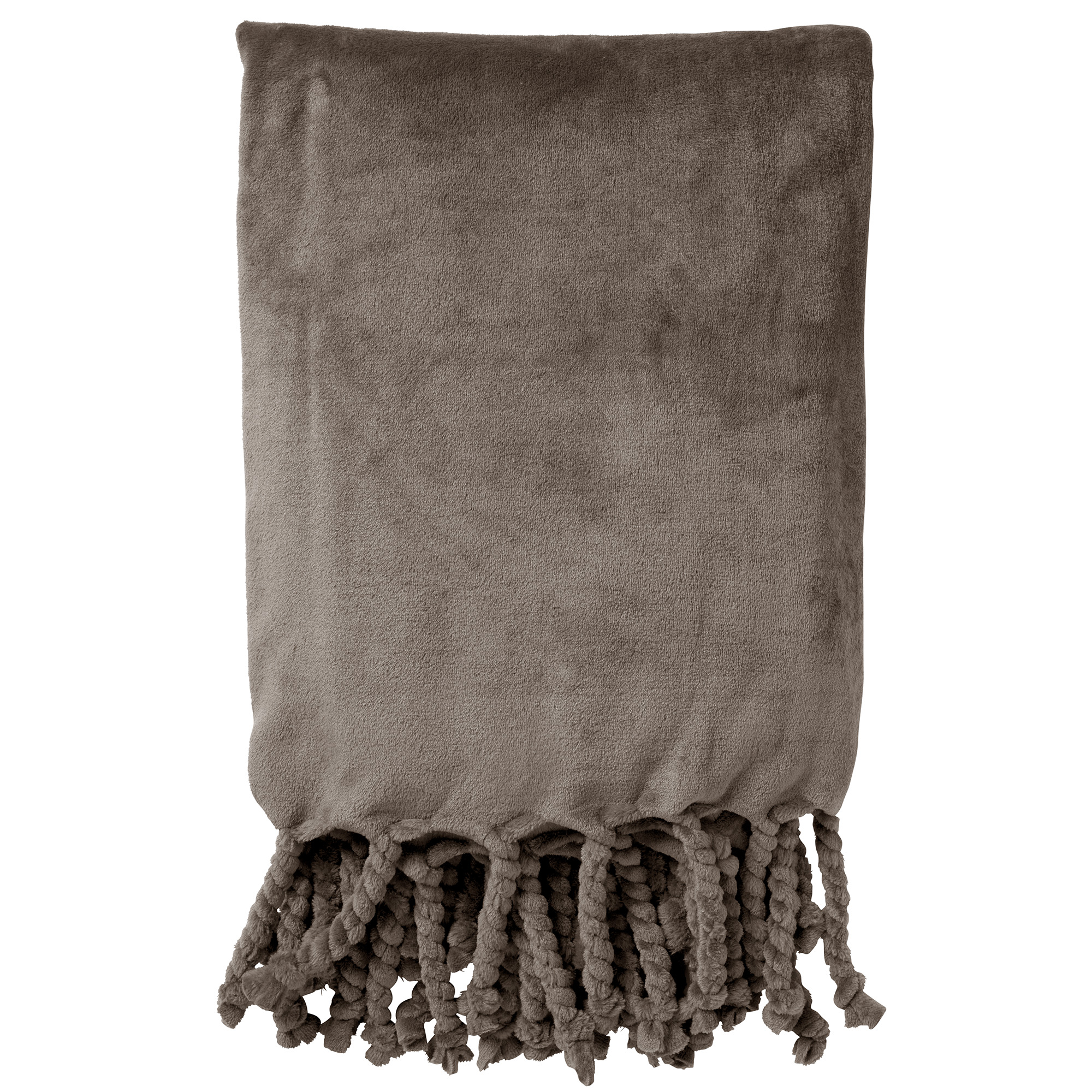 FLORIJN - Plaid fleece 150x200 cm - Driftwood - taupe - superzacht - met franjes