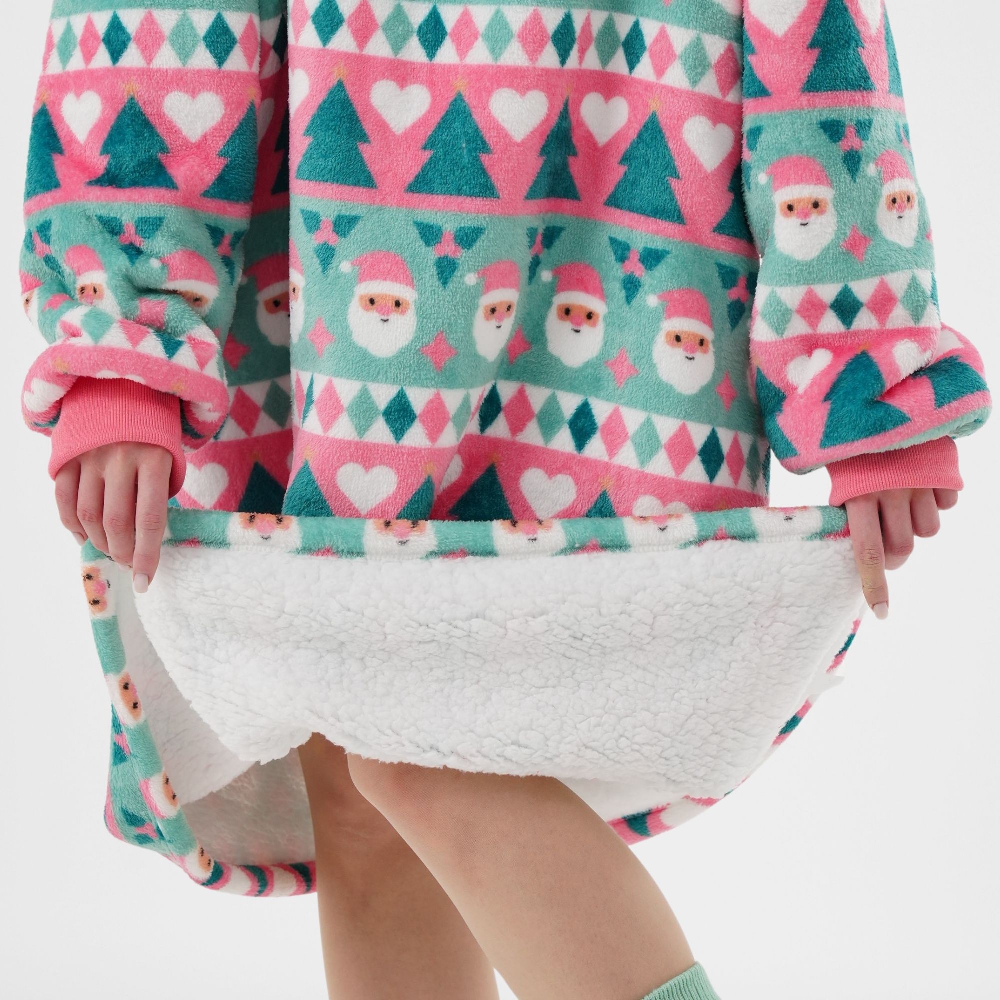 JOLLY SANTA  - hoodie 70x110 cm - volwassenen - hoodie deken kerst - Geranium Pink - roze