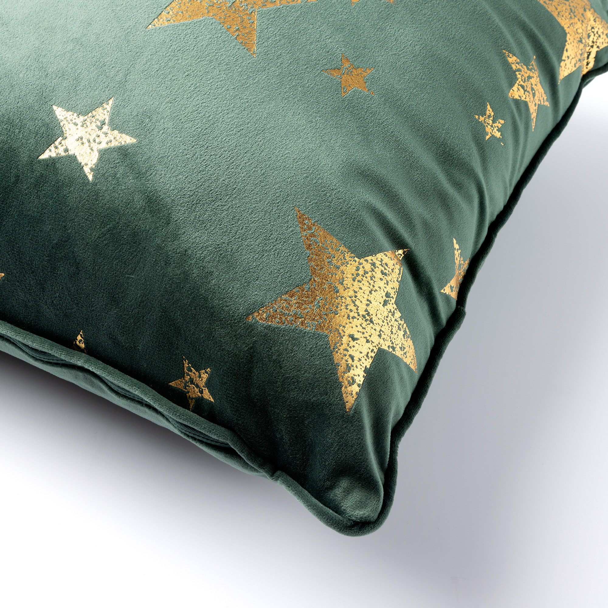 STARS - Sierkussen 45x45 cm - velvet met gouden sterren - Mountain View - donkergroen