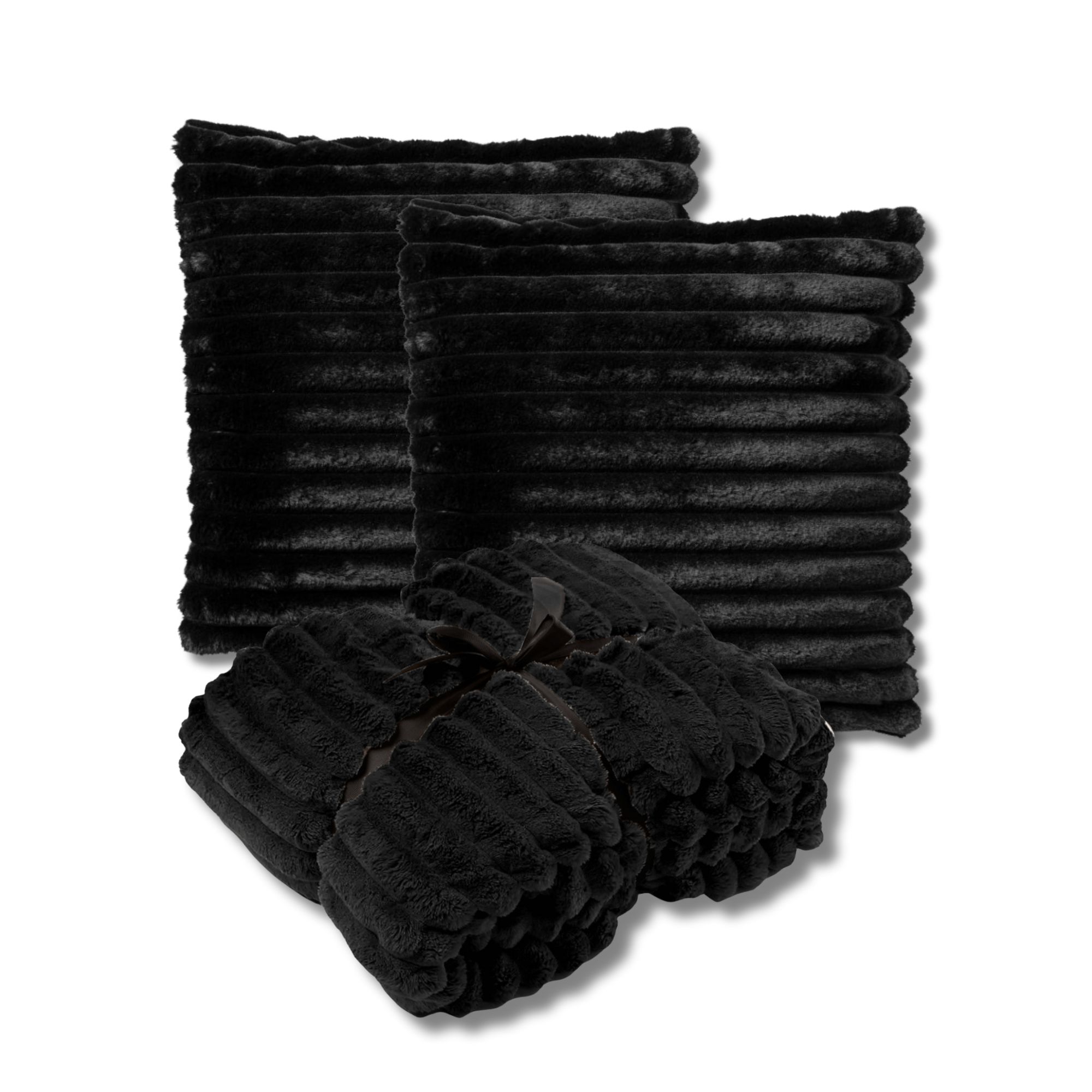 VOORDEELSET - 3-delig - Hazel & Ricky - 2 sierkussens 50x50 cm - 1 plaid 150x200 cm - zwart