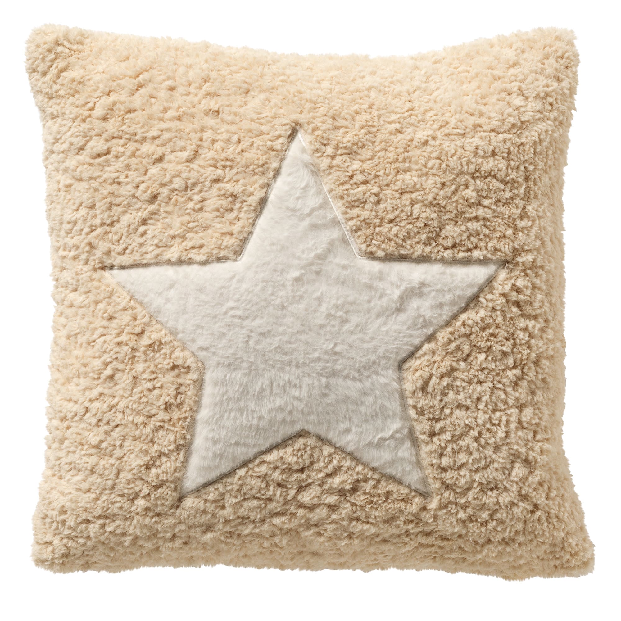MALIN - Sierkussen 45x45 cm - met teddykrullen - Natural - beige