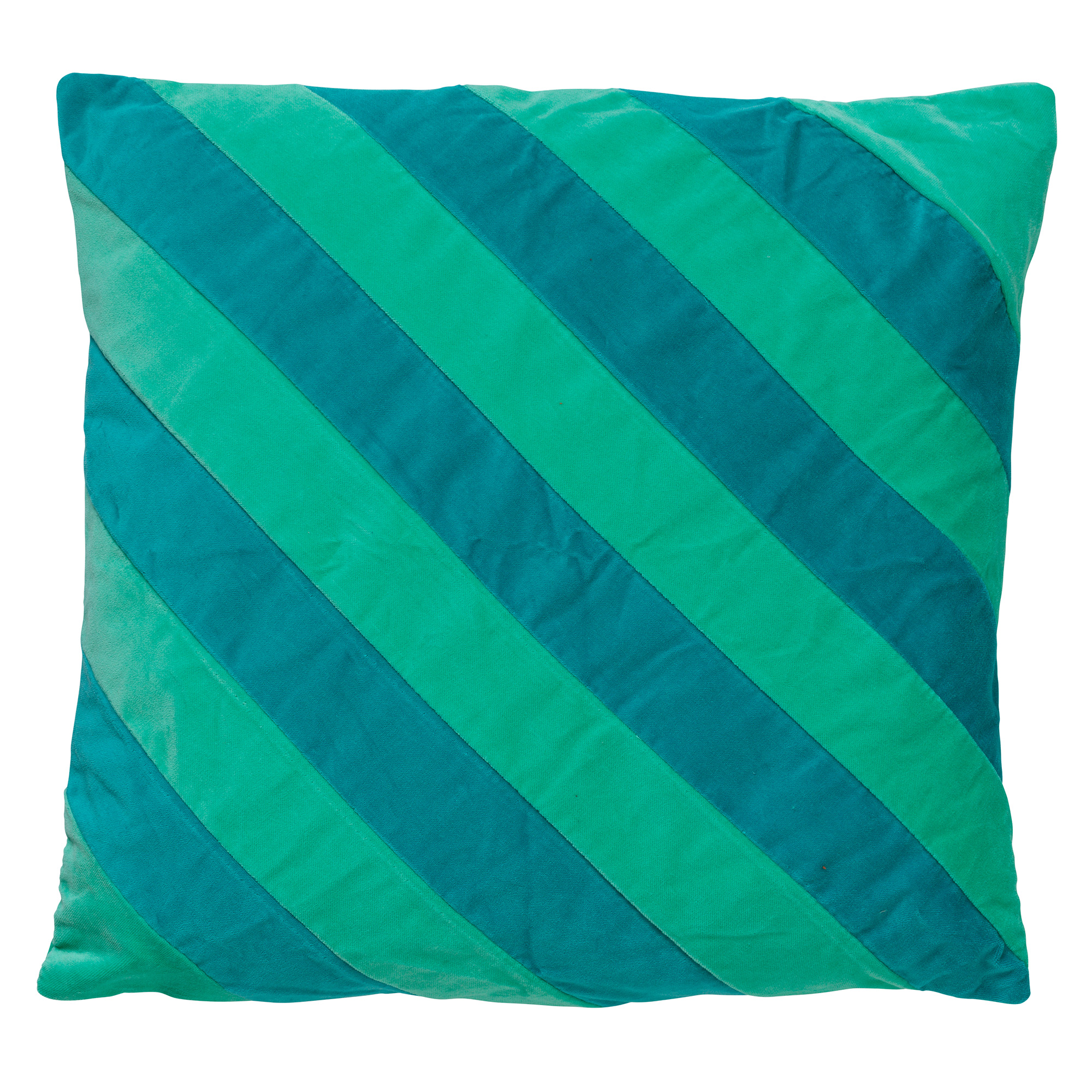 PEBBE - Kussenhoes velvet 45x45 cm - beveled glass - groen - blauw - strepen - color blocking