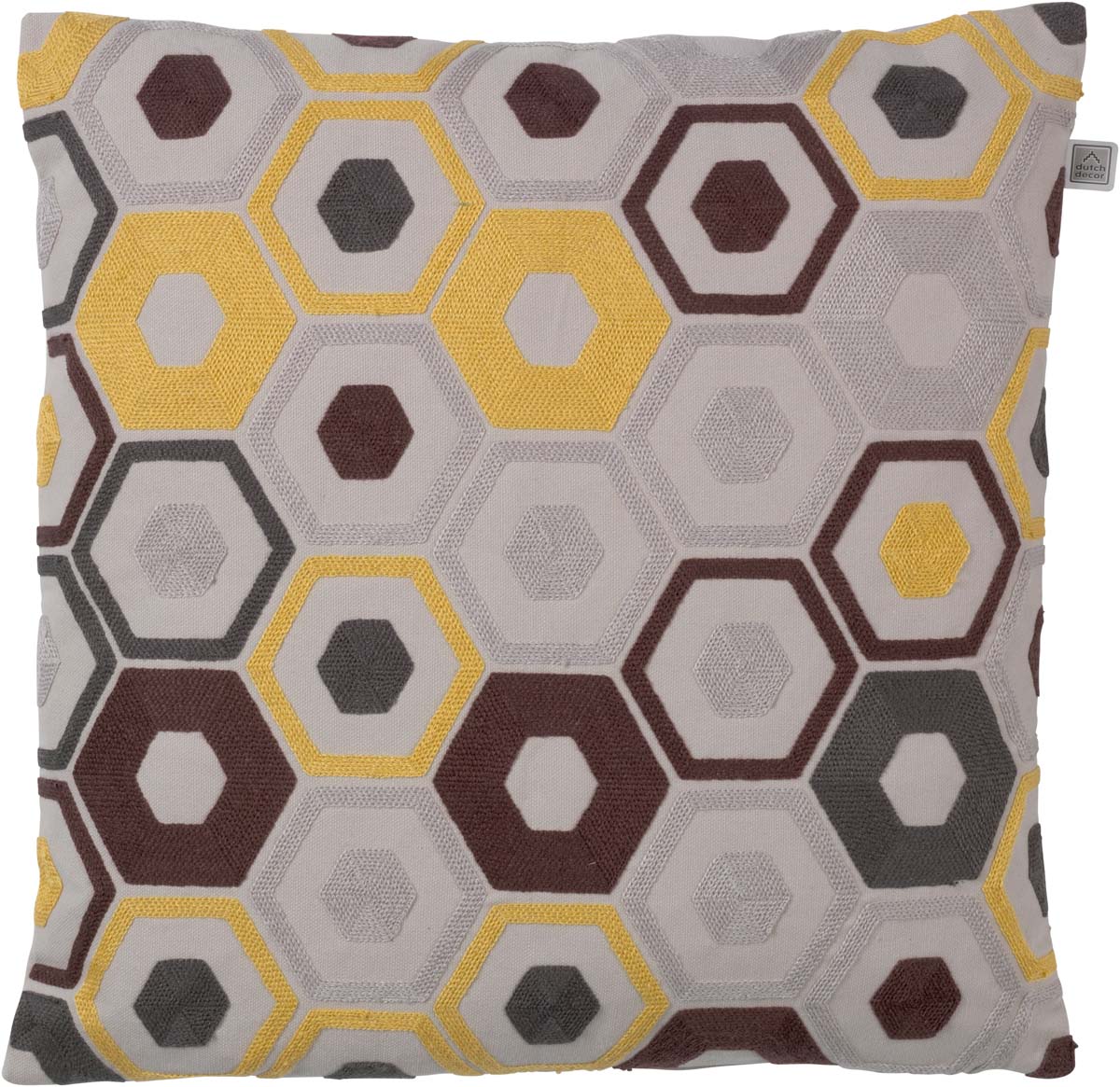 PIEN - Sierkussen geborduurd 45x45 cm - zand - geel bruin - grijs - retro