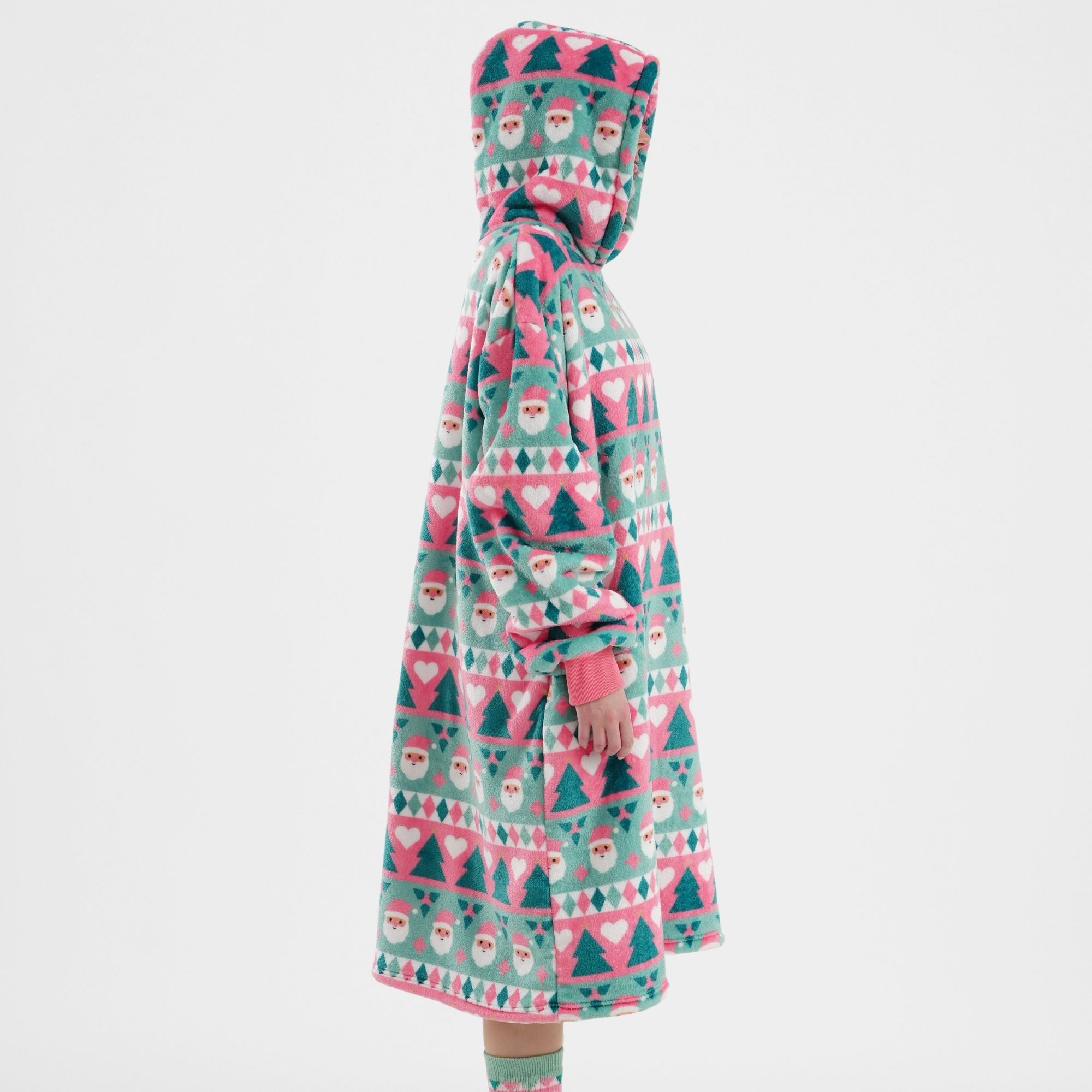 JOLLY SANTA  - hoodie 70x110 cm - volwassenen - hoodie deken kerst - Geranium Pink - roze