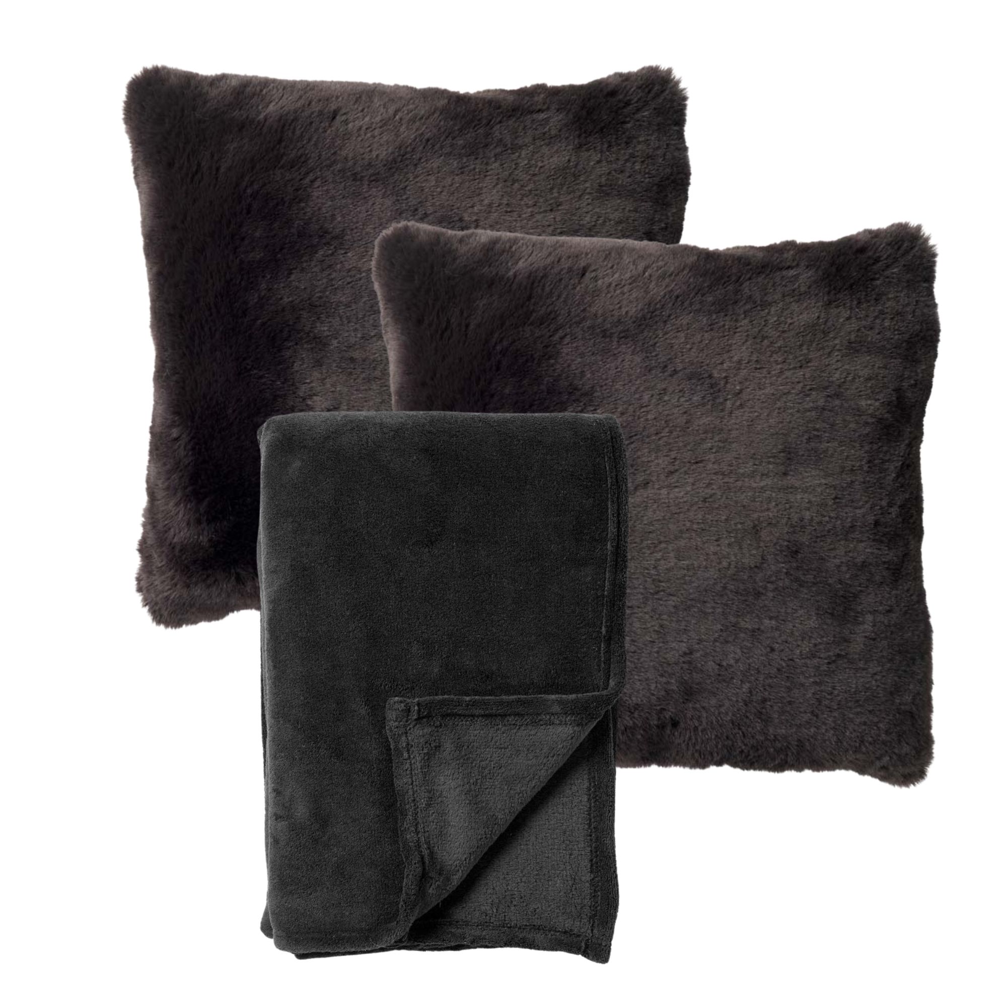 VOORDEELSET - 3-delig - Cosy Corner - 2 sierkussens 45x45 cm - 1 plaid 150x200 cm - zwart