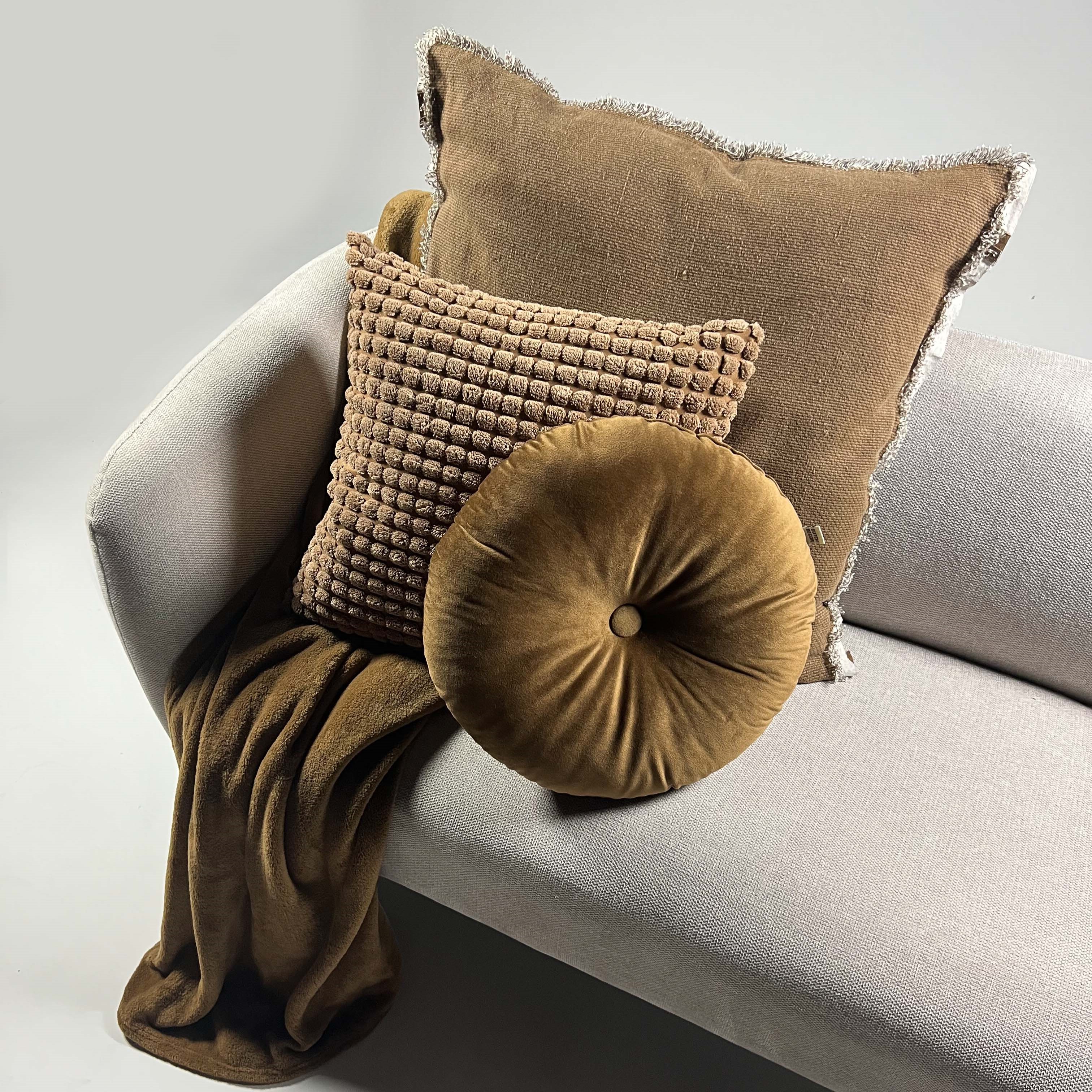 BURTO - Kussenhoes van gewassen katoen Tobacco Brown 60x60 cm - bruin BURTO - Kussenhoes van gewassen katoen Tobacco Brown 60x60 cm - bruin