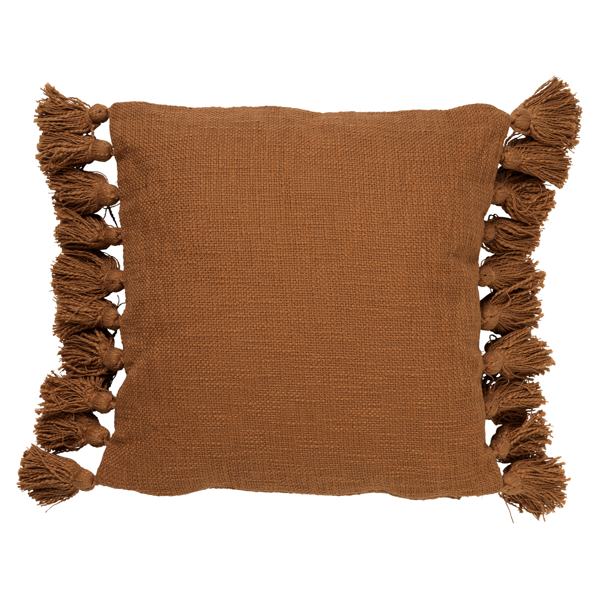 RUBY - Sierkussen 45x45 cm - 100% katoen - met flosjes - Tobacco Brown - bruin