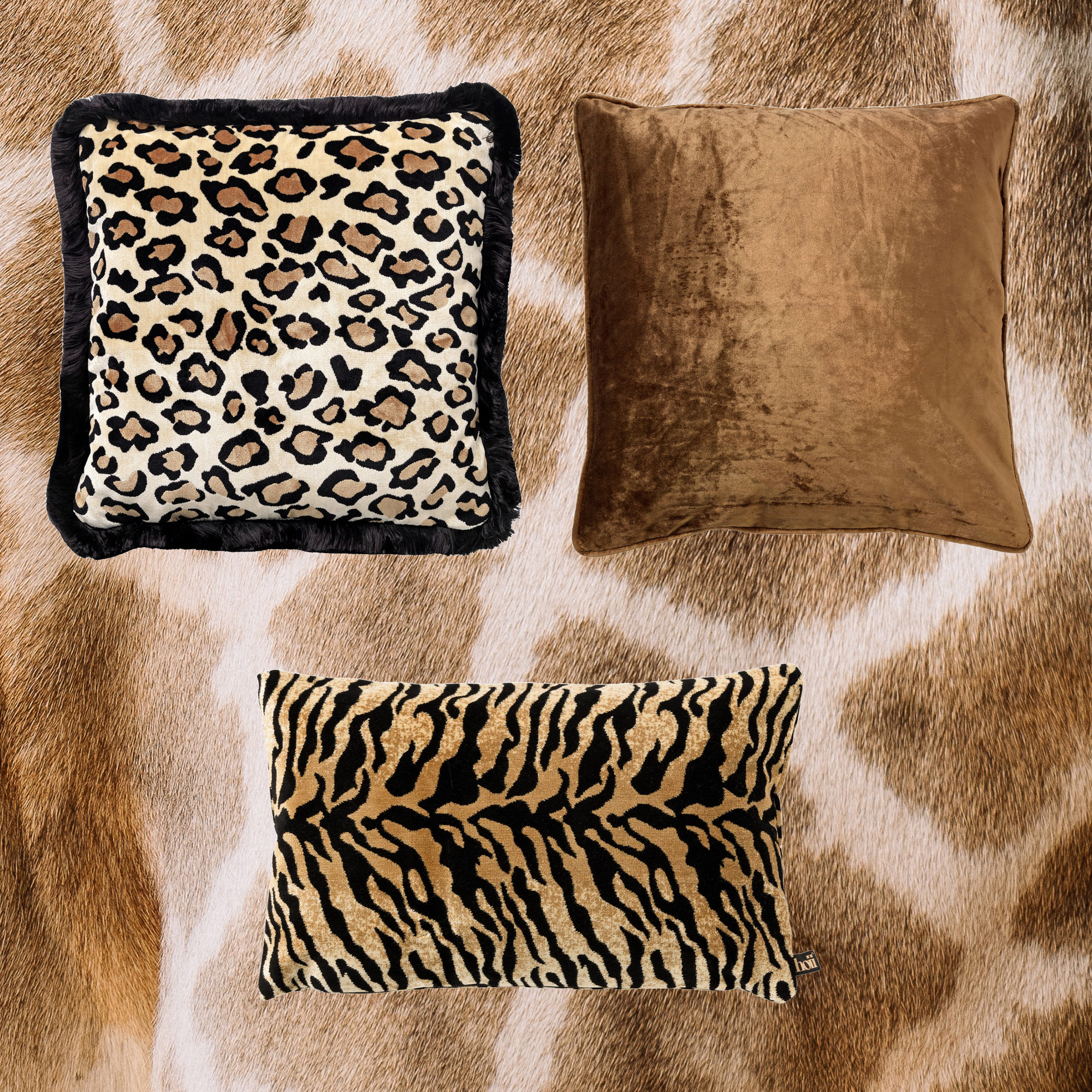 TREND SET ANIMAL BROWN  |  Sierkussens |  Set van 3 | 45x45/30x50/50x50 cm | Tobacco Brown | Bruin | Hoii | met GRS verenvulling