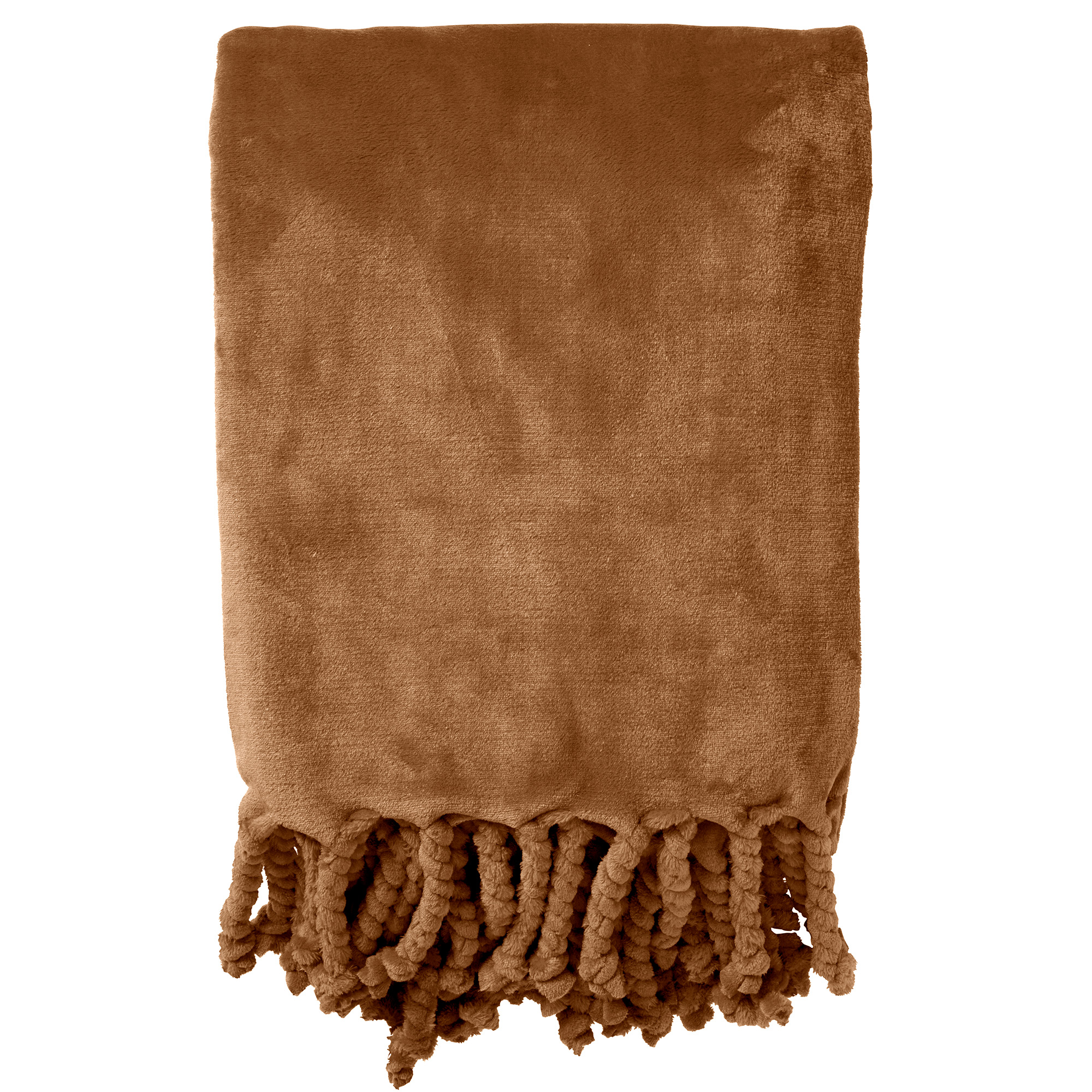 FLORIJN - Plaid 150 x200 cm - grote fleece plaid met flosjes - Tobacco Brown - bruin