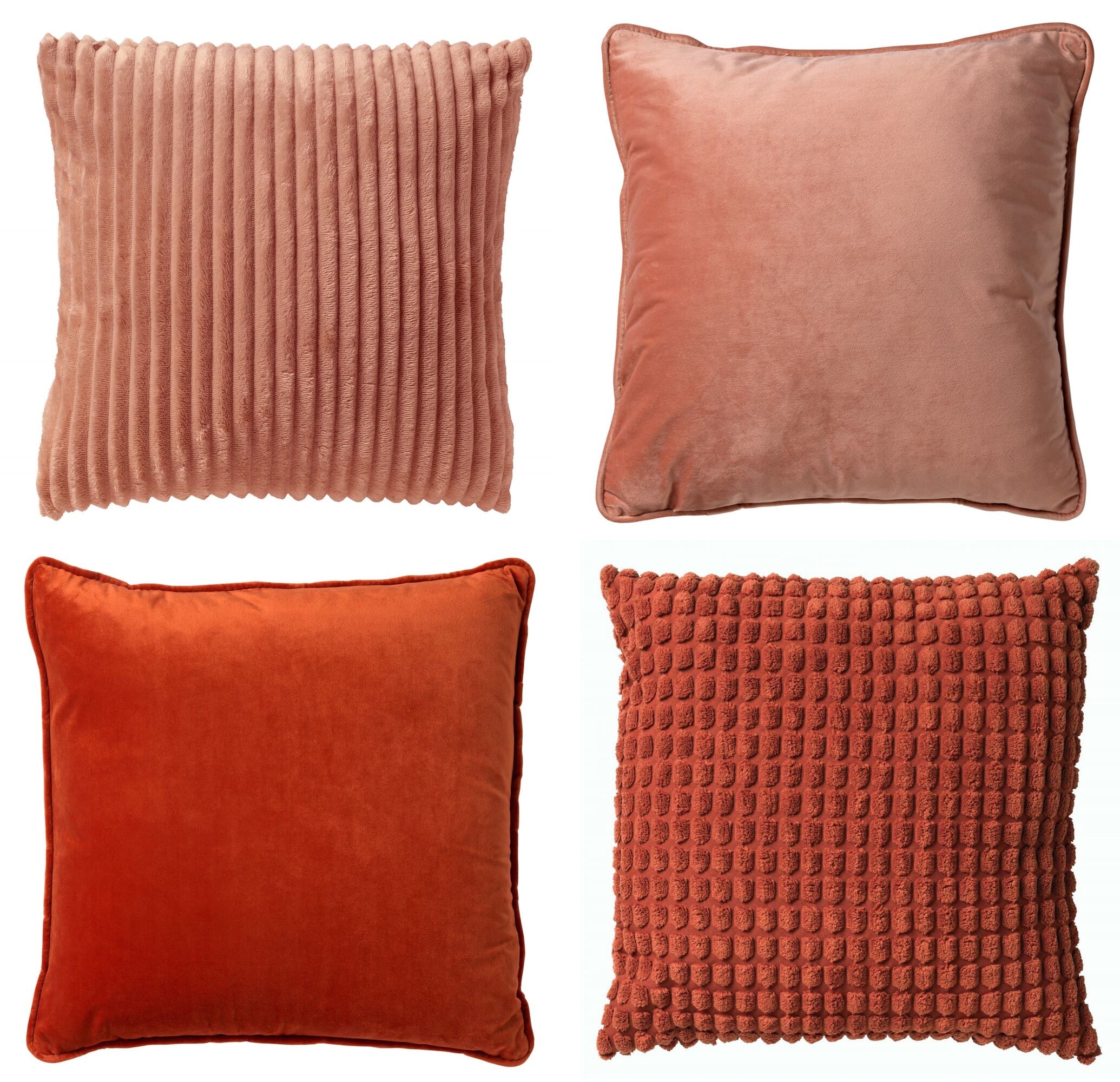 KUSSENSET - 4-delig Mixed Textures - 45x45 cm - inclusief binnenkussens - oranje, roze