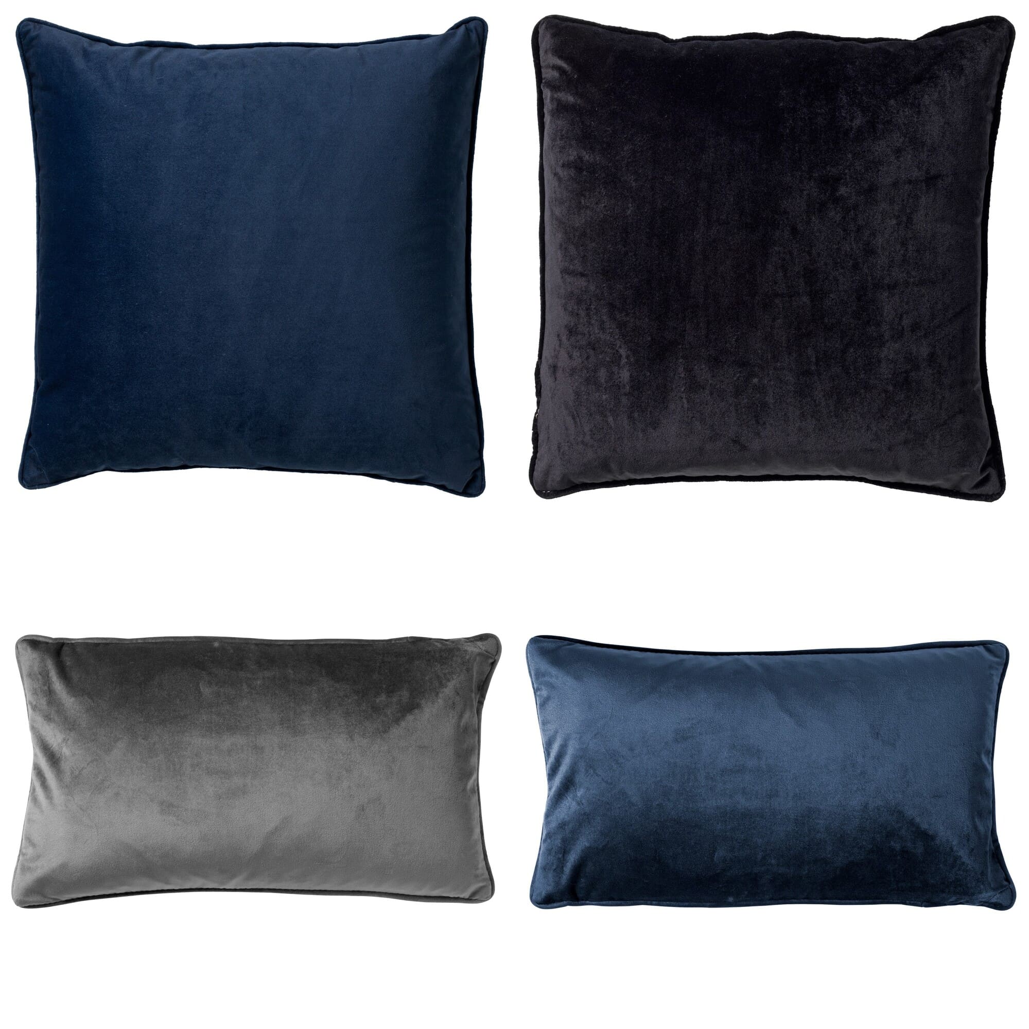 KUSSENSET - 4-delig - 45x45 cm en 30x50 cm - inclusief binnenkussens - blauw, zwart, grijs