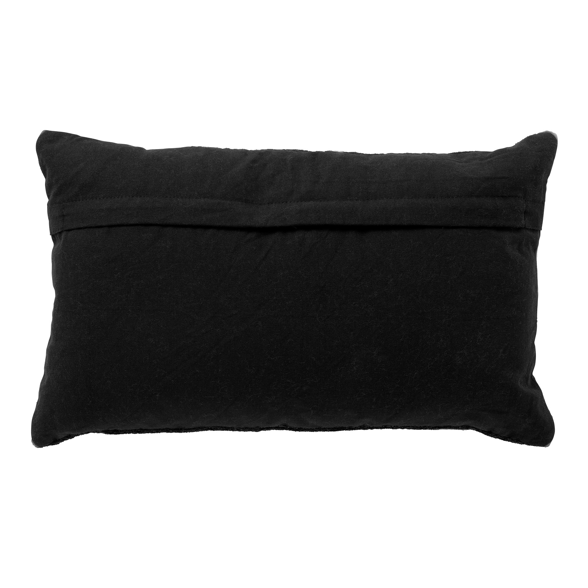 effen zwarte achterkant met rits van zwart-wit gestreept kussen van Dutch Decor gemaakt van een dikke, zwart-wit gestreepte stof. Perfect voor een stijlvolle touch in je interieur!