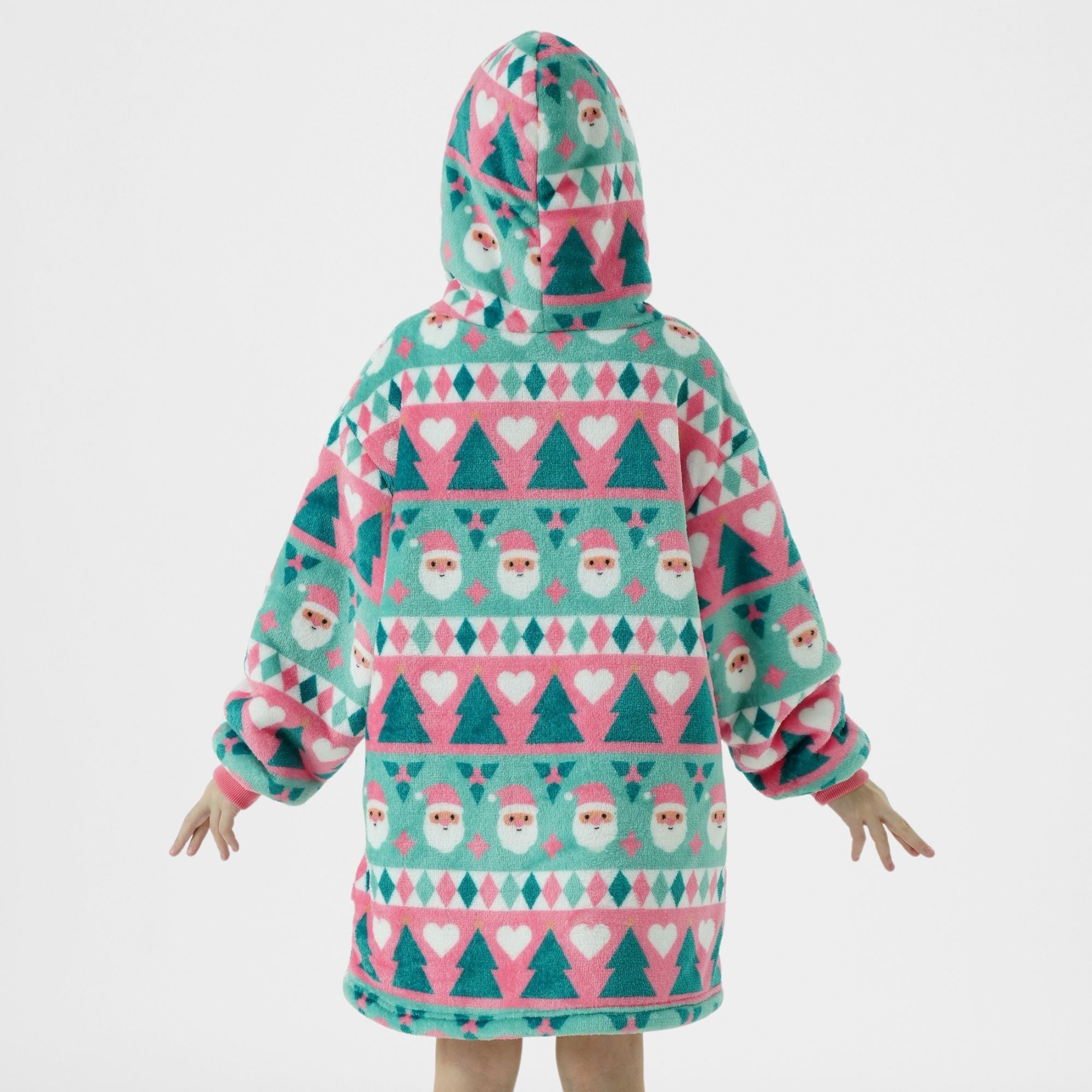 JOLLY SANTA  -  hoodie 50x70 cm - kinderen - hoodie deken kerst - Geranium Pink - roze