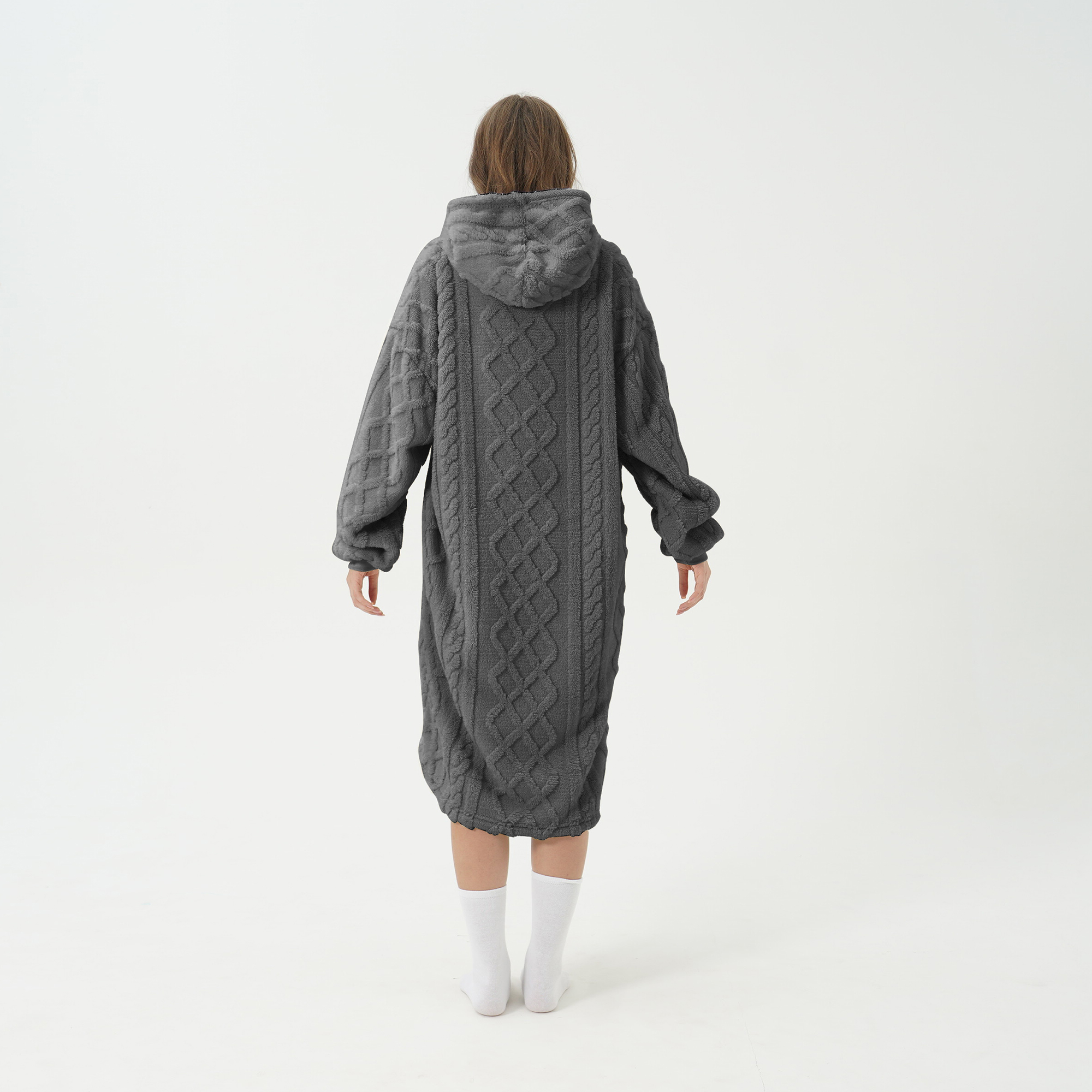 SOPHIE Oversized Hoodie - 70x110 cm - Hoodie & deken in één - extra grote kabeltrui met capuchon - Charcoal Gray - antraciet
