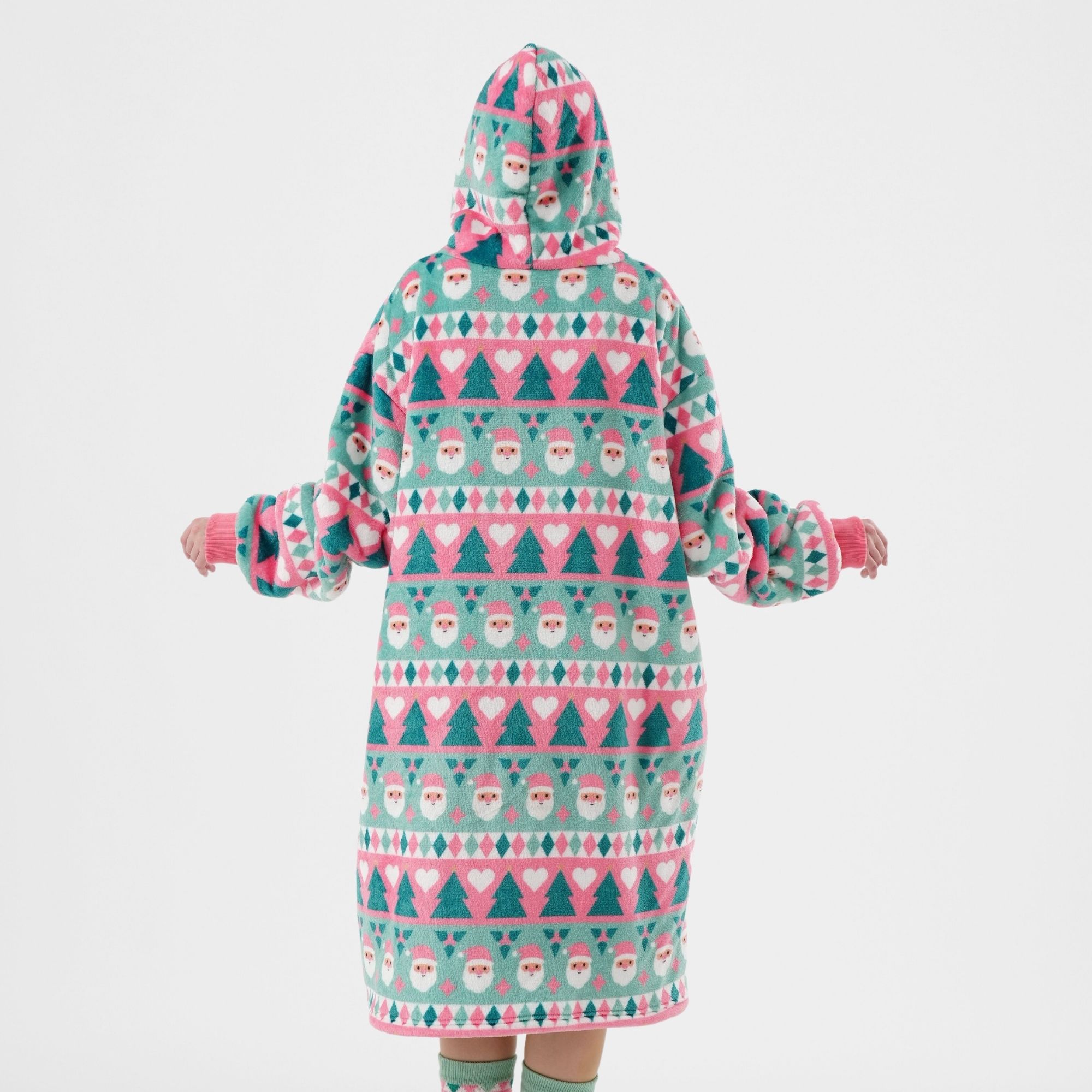 JOLLY SANTA  - hoodie 70x110 cm - volwassenen - hoodie deken kerst - Geranium Pink - roze