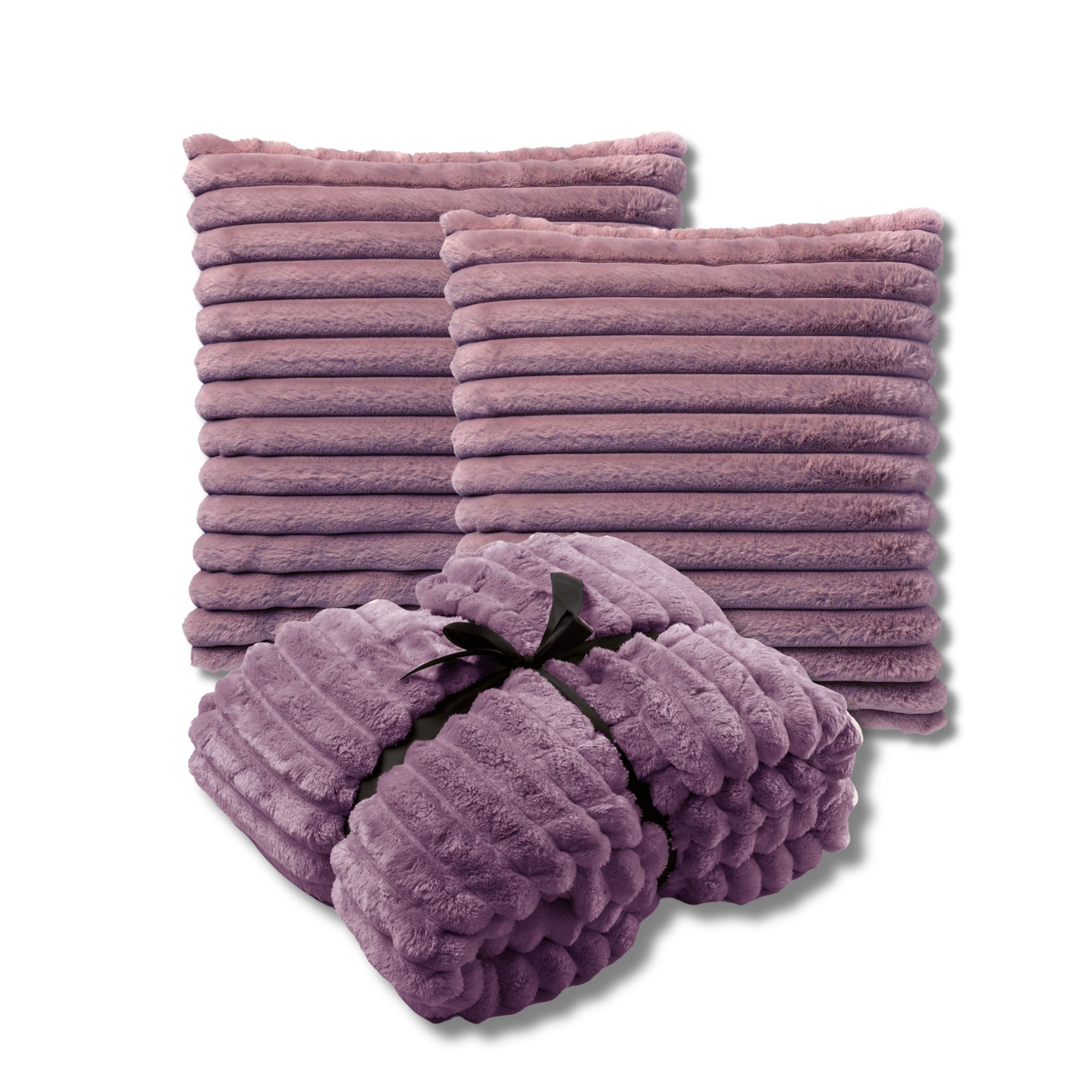 VOORDEELSET - 3-delig - Hazel & Ricky - 2 sierkussens 50x50 cm - 1 plaid 150x200 cm - paars