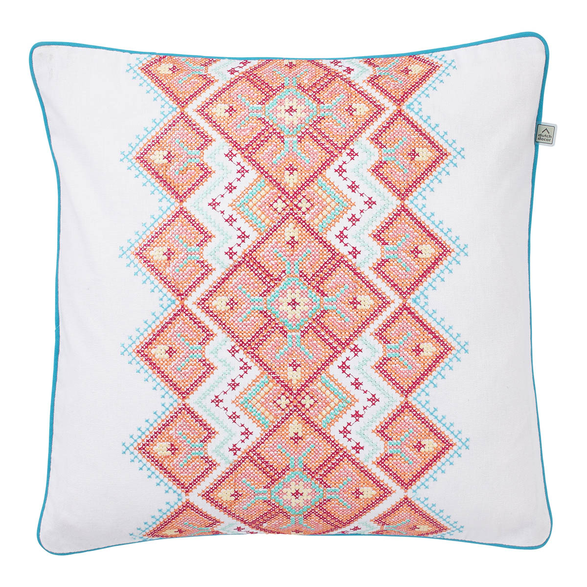 dat is alles verdrievoudigen Recensent PETRO - Sierkussen geborduurd patroon 45x45 cm - aztec - aqua - blauw- wit  - roze - oranje - 100% katoen | SIERKUSSEN | SKPETR45AQU